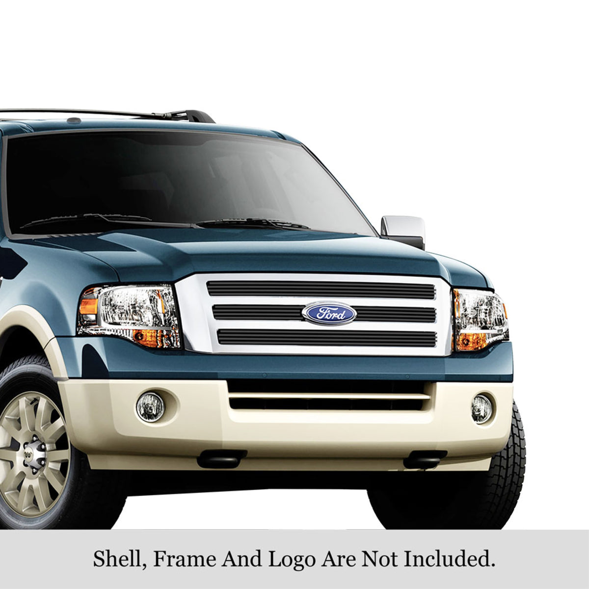 2007-2014 Ford Expedition Stainless Steel Black Powder Coated Finish 8X6 Horizontal Billet Black Stainless Steel Billet Grille
