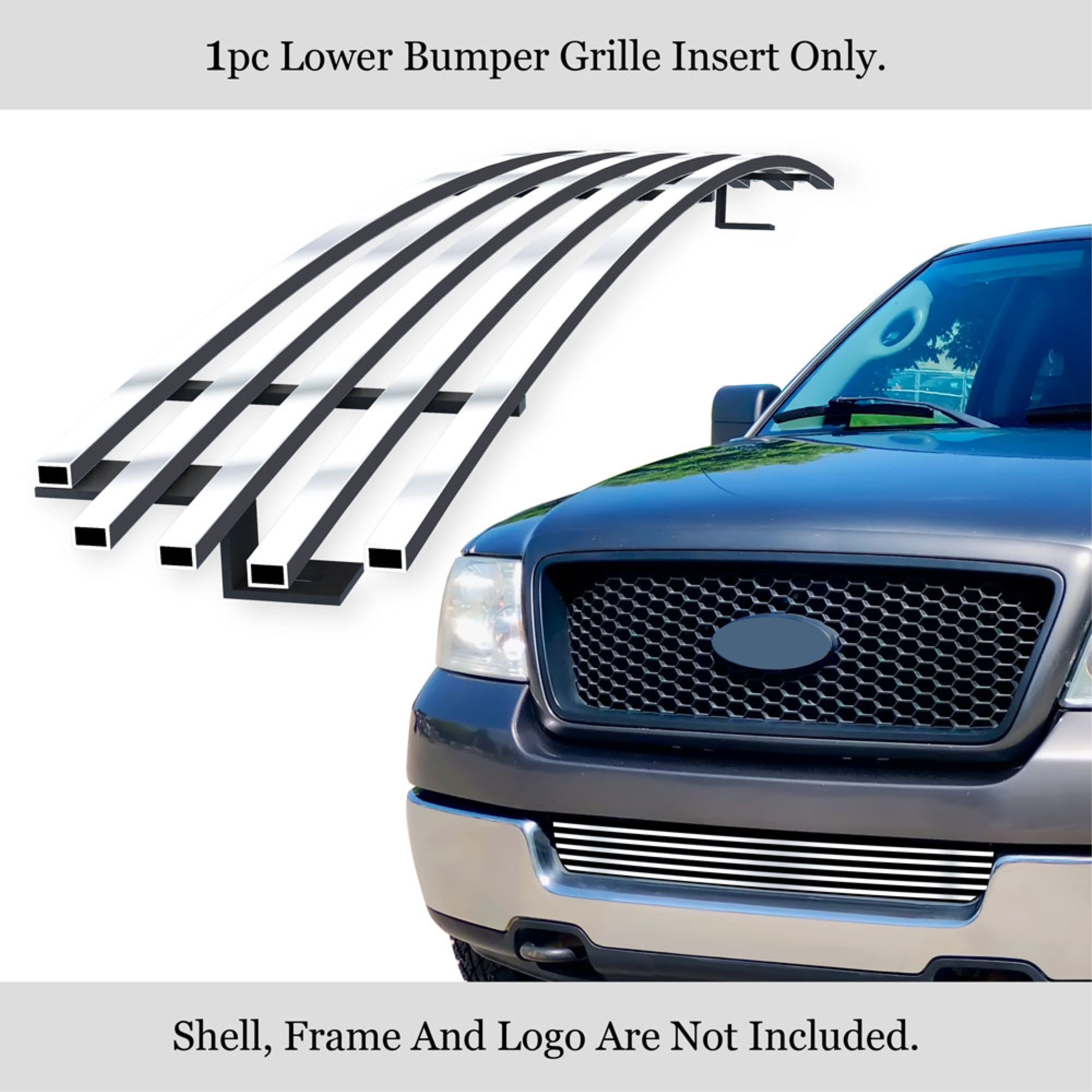 2004-2005 Ford F-150 304 Stainless Steel Polished Finish 8X6 Horizontal Billet Stainless Steel Billet Grille