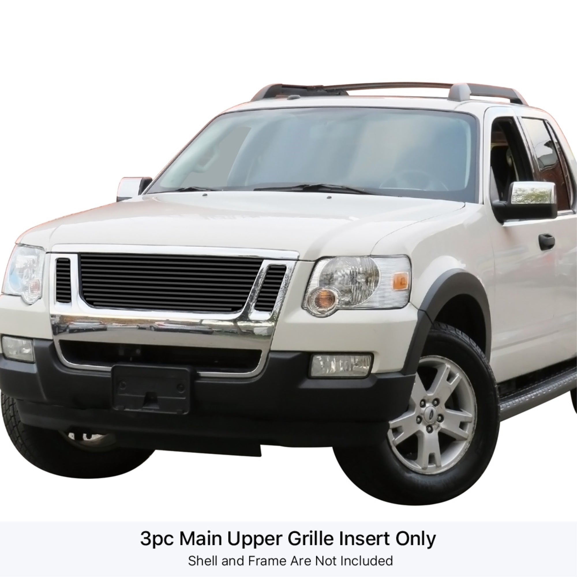 2007-2010 Ford Explorer Sport Trac  Not For Adrenalin Stainless Steel Black Powder Coated Finish 8X6 Horizontal Billet Black Stainless Steel Billet Grille