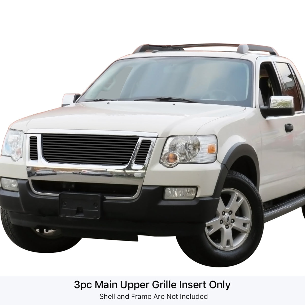 2007-2010 Ford Explorer Sport Trac  Not For Adrenalin Stainless Steel Black Powder Coated Finish 8X6 Horizontal Billet Black Stainless Steel Billet Grille