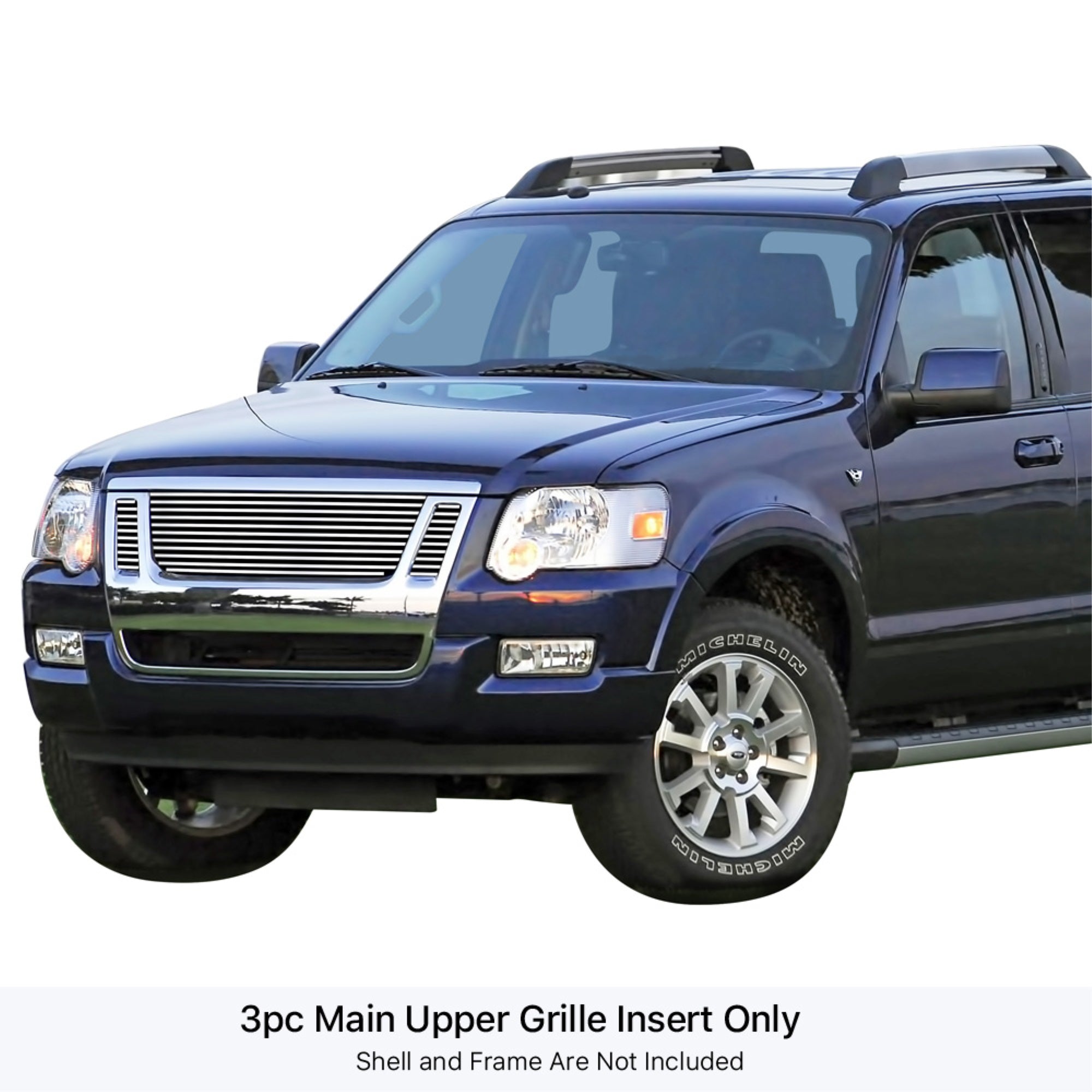 2007-2010 Ford Explorer Sport Trac  Not For Adrenalin 304 Stainless Steel Polished Finish 8X6 Horizontal Billet Stainless Steel Billet Grille