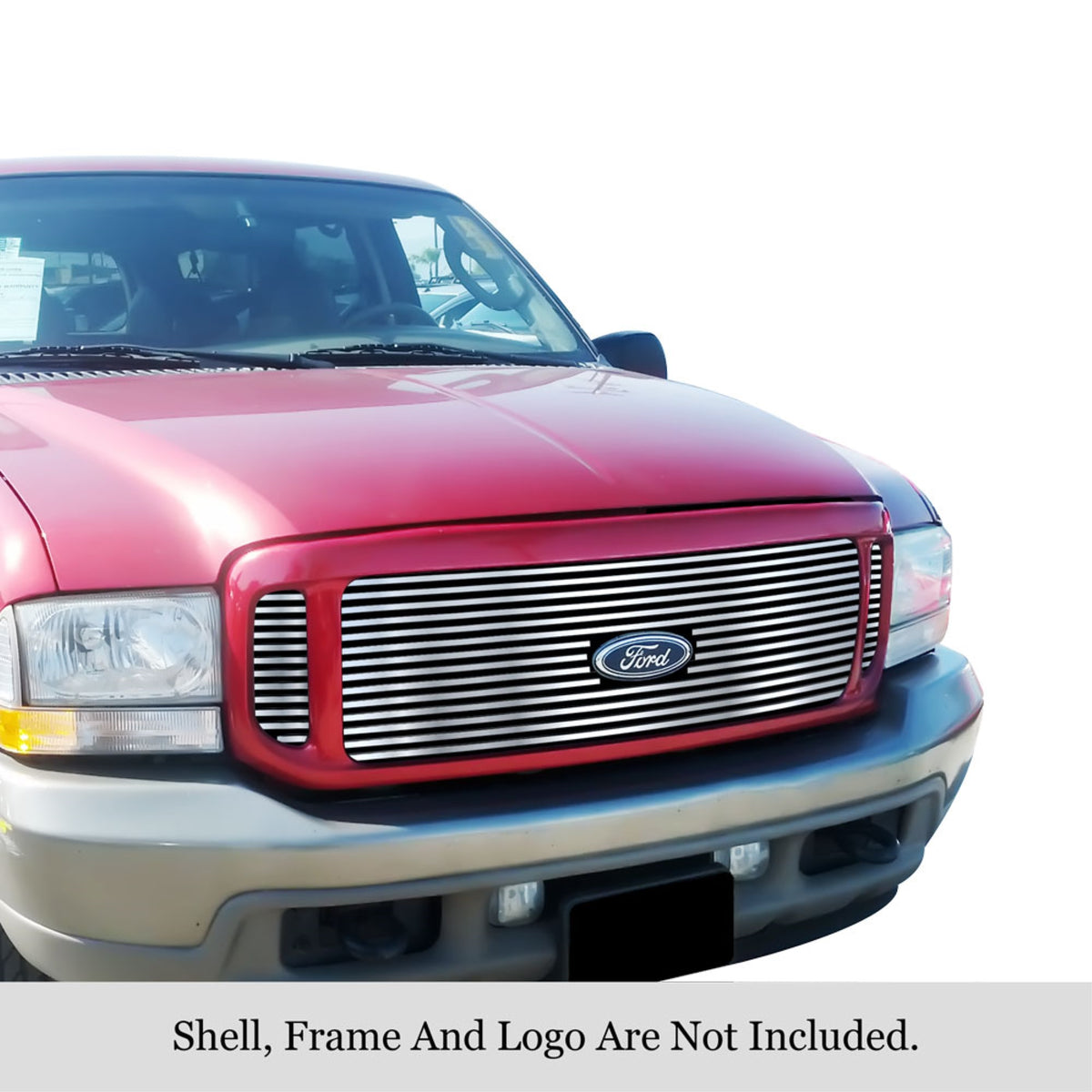 2000-2004 Ford Excursion With Logo Show 304 Stainless Steel Polished Finish 8X6 Horizontal Billet Stainless Steel Billet Grille