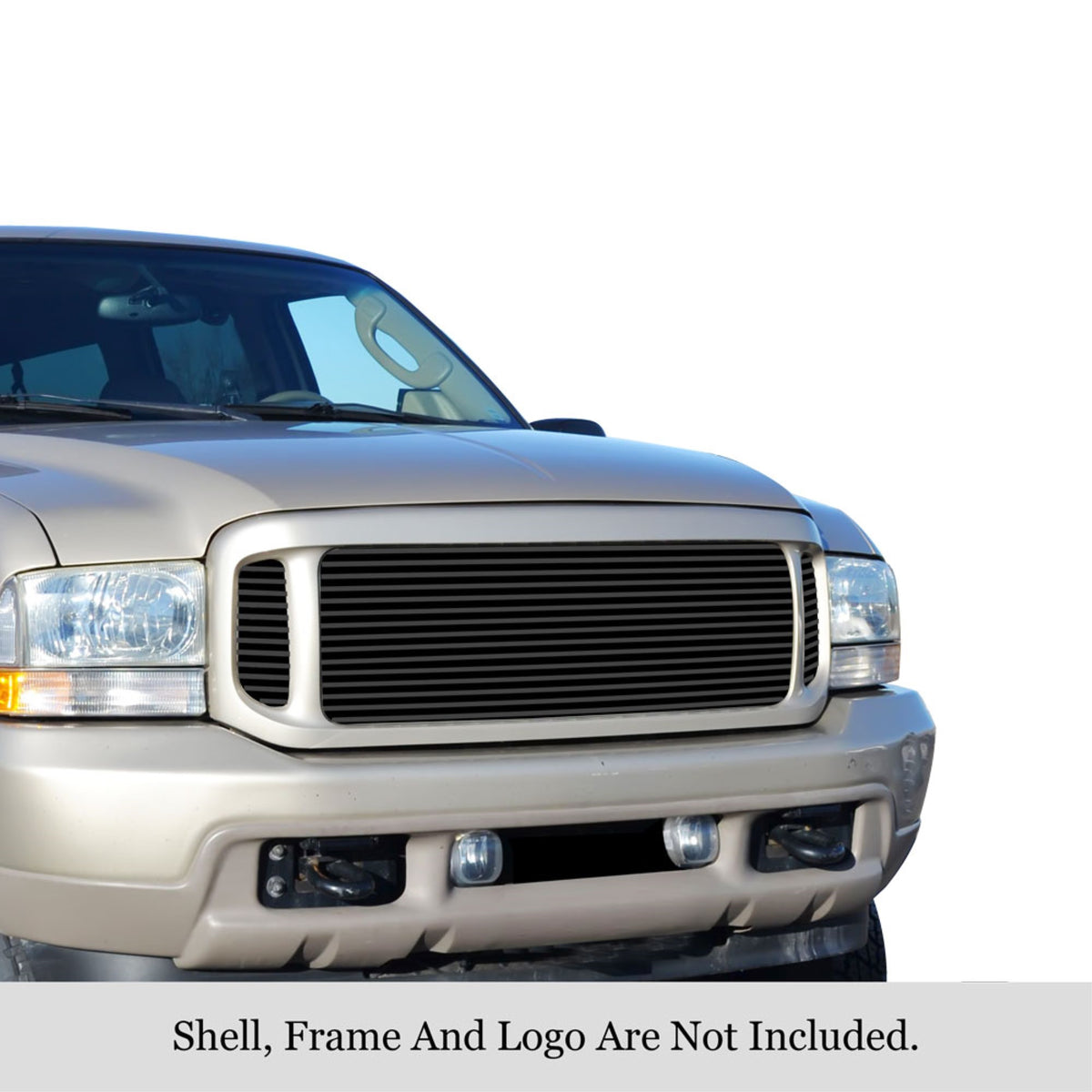 2000-2004 Ford Excursion 1 Pc Center & 2 Pcs For Side Holes Stainless Steel Black Powder Coated Finish 8X6 Horizontal Billet Black Stainless Steel Billet Grille
