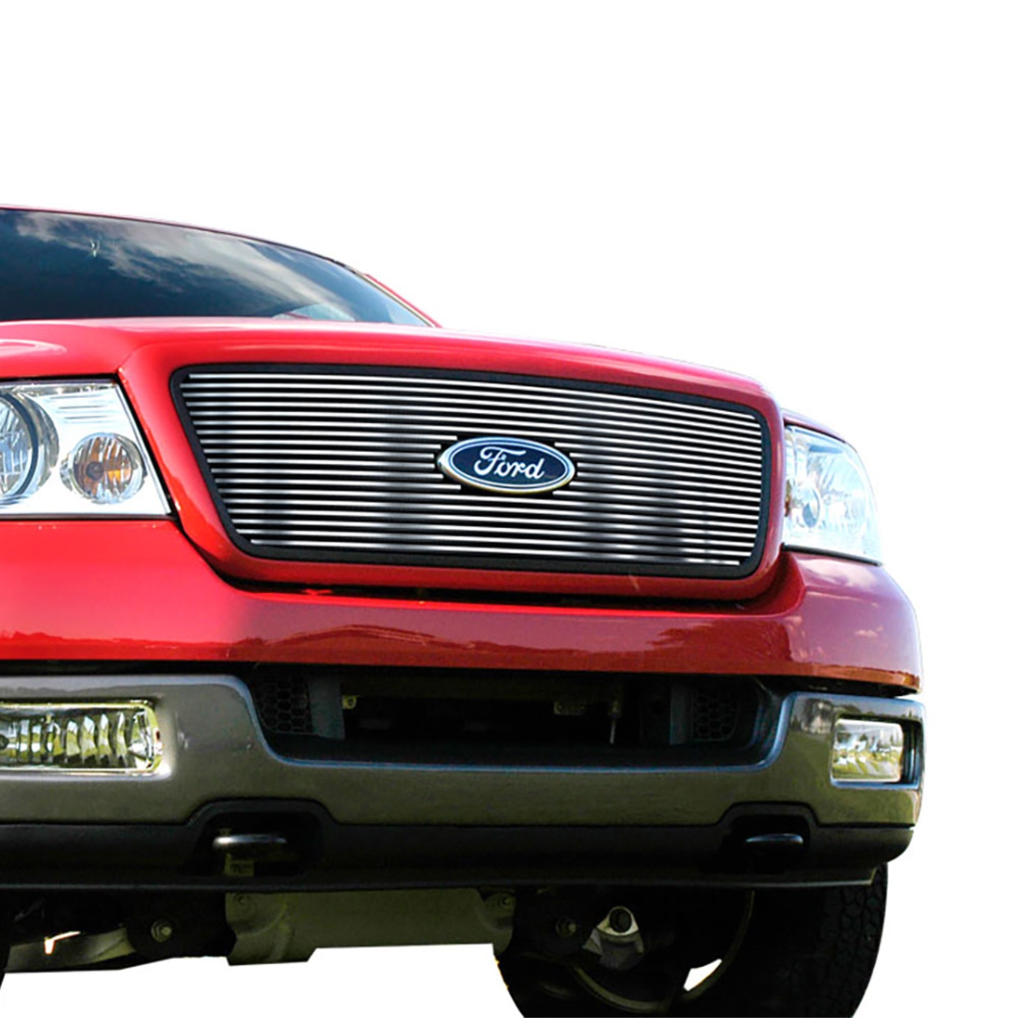 2004-2008 Ford F-150 Honeycomb Style With Logo Show Not For Fx2/Fx4 And King Ranch Model 304 Stainless Steel Polished Finish 8X6 Horizontal Billet Stainless Steel Billet Grille