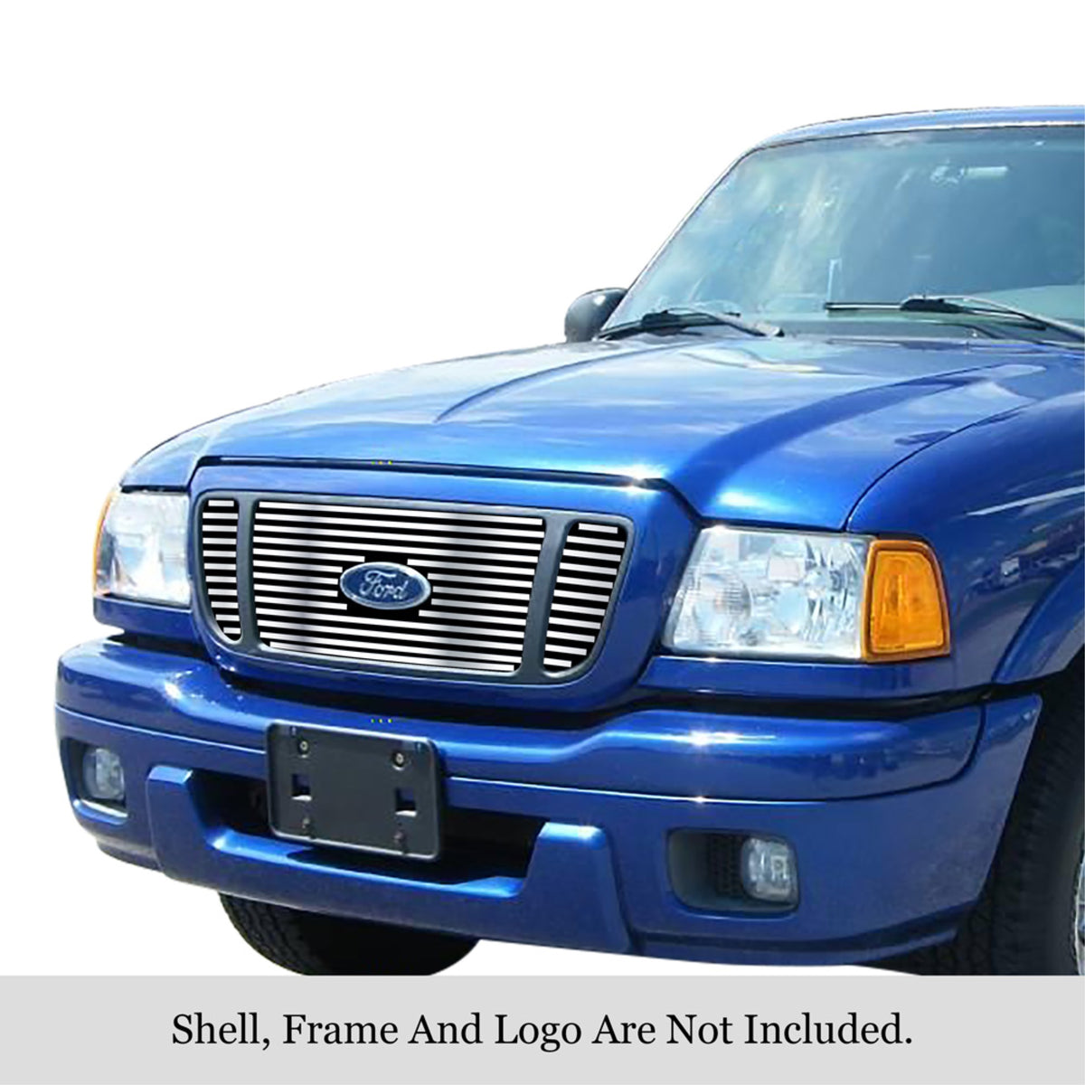 2004-2005 Ford Ranger 4Wd Fx4  Bar Only Not For Ranger Edge, With Logo Show Stainless Steel Polished Finish 8X6 Horizontal Billet Stainless Steel Billet Grille