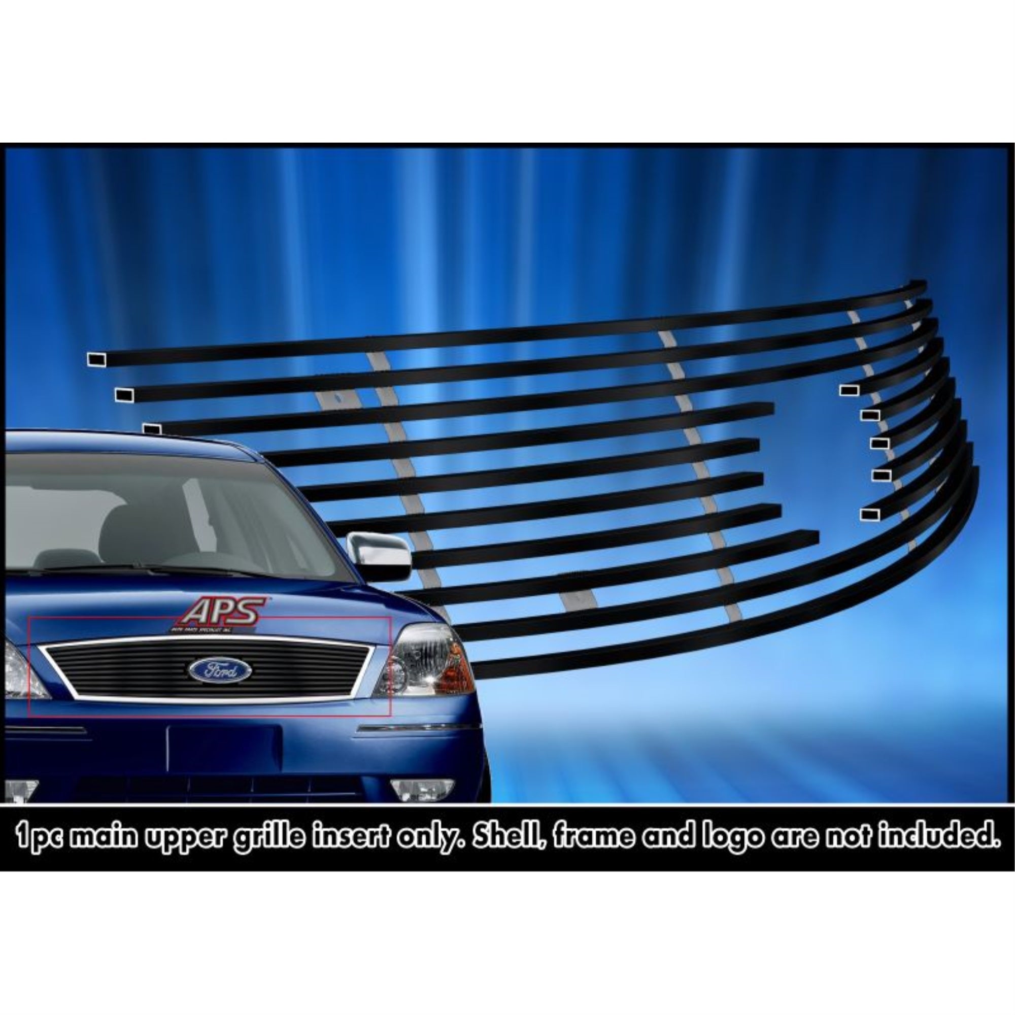 2005-2007 Ford Five Hundred With Logo Show Stainless Steel Black Powder Coated Finish Horizontal Billet Black Stainless Steel Billet Grille