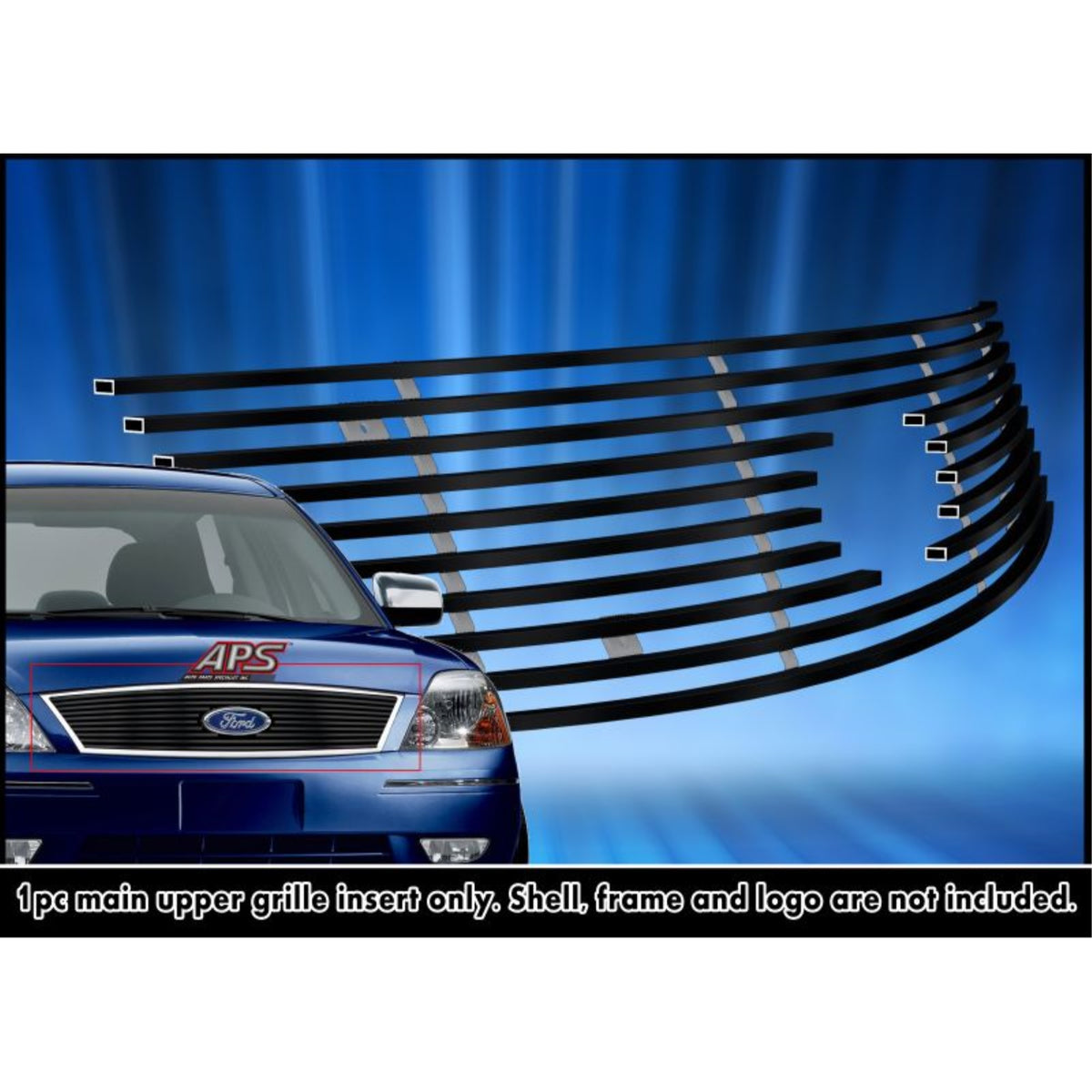 2005-2007 Ford Five Hundred With Logo Show Stainless Steel Black Powder Coated Finish Horizontal Billet Black Stainless Steel Billet Grille