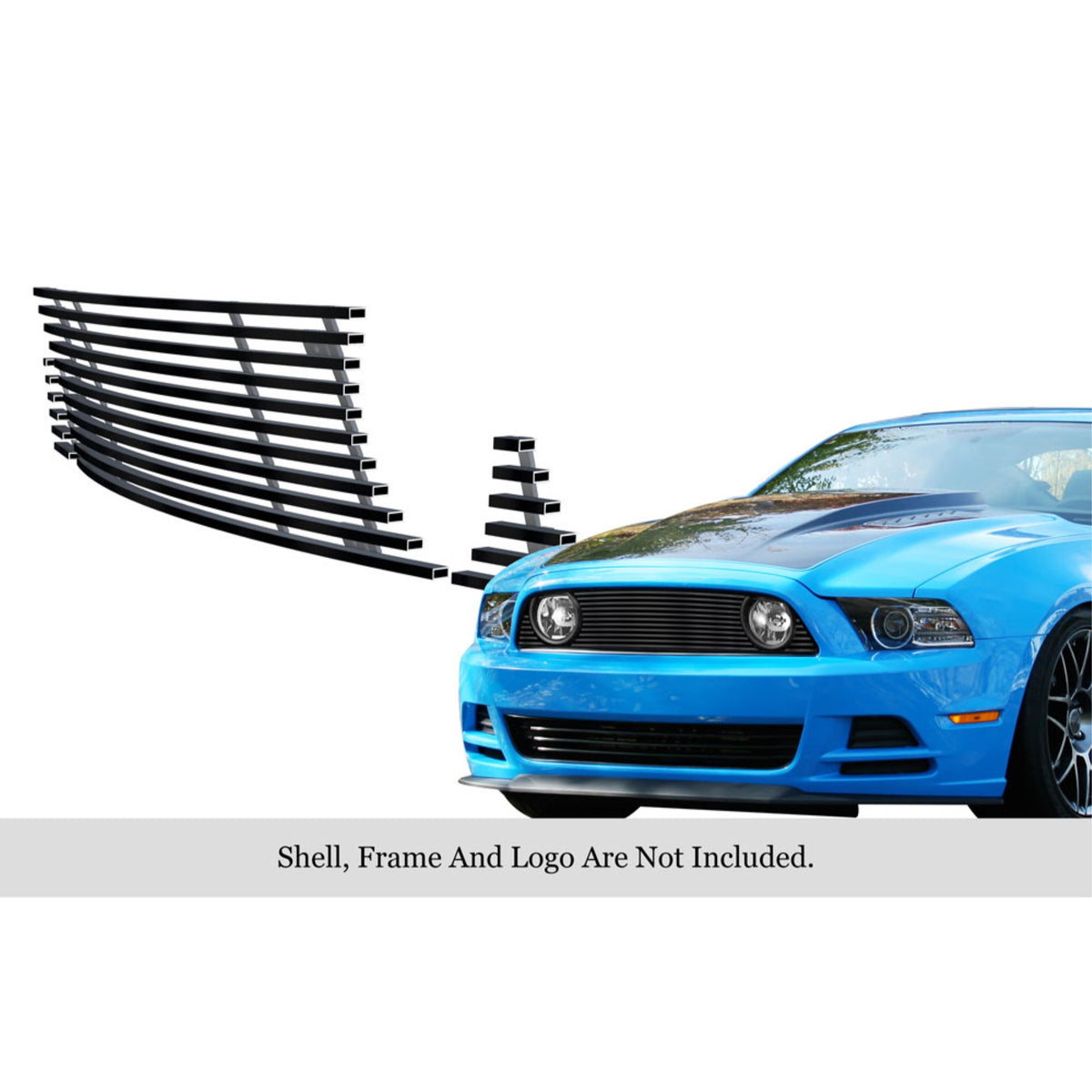 2013-2014 Ford Mustang Gt Stainless Steel Black Powder Coated Finish Horizontal Billet Black Stainless Steel Billet Grille