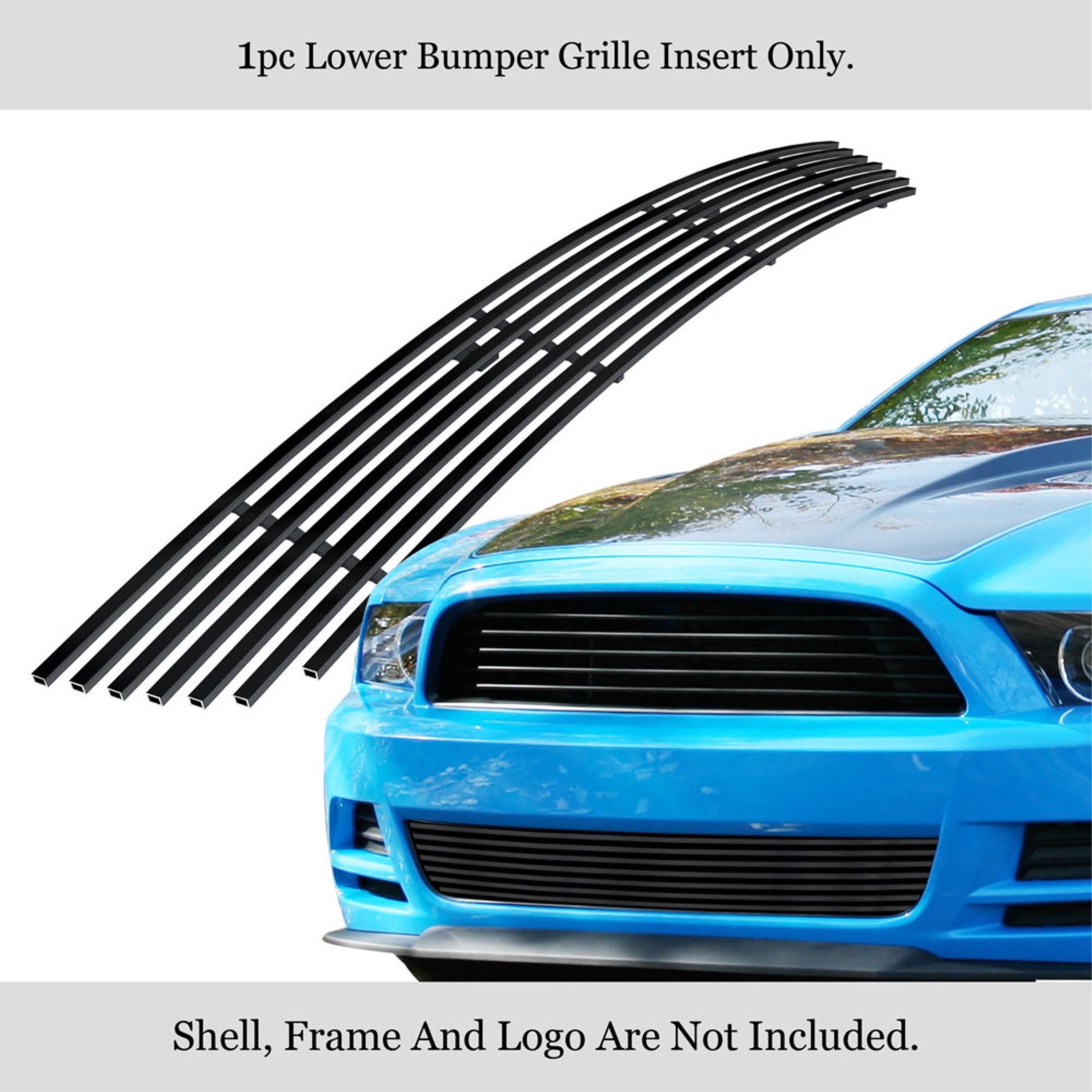 2013-2014 Ford Mustang Gt Stainless Steel Black Powder Coated Finish 8X6 Horizontal Billet Black Stainless Steel Billet Grille