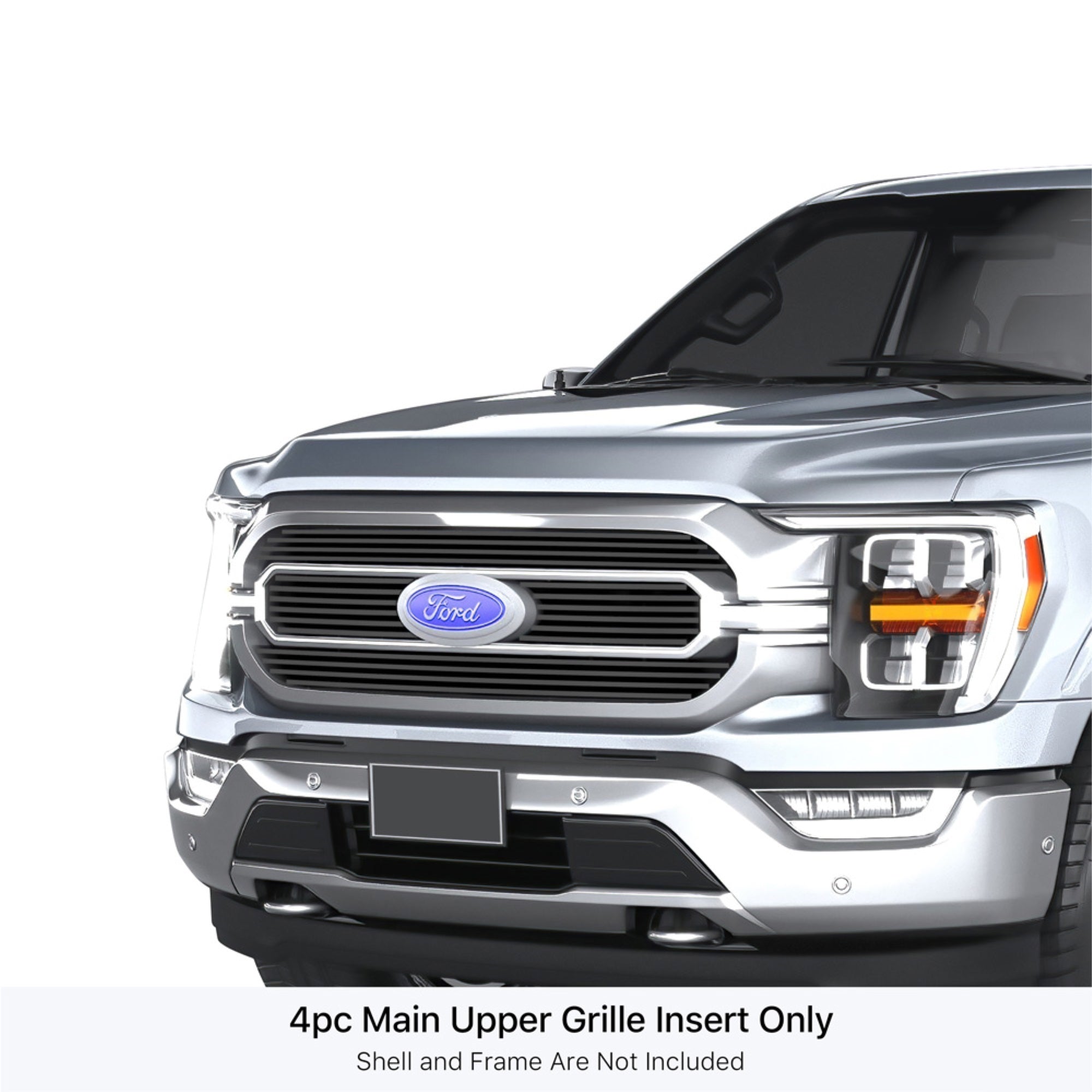 2021-2022 Ford F-150 Xl/ 2022 Ford F-150 Xlt Stainless Steel Black Powder Coated Finish 8X6 Horizontal Billet Black Stainless Steel Billet Grille