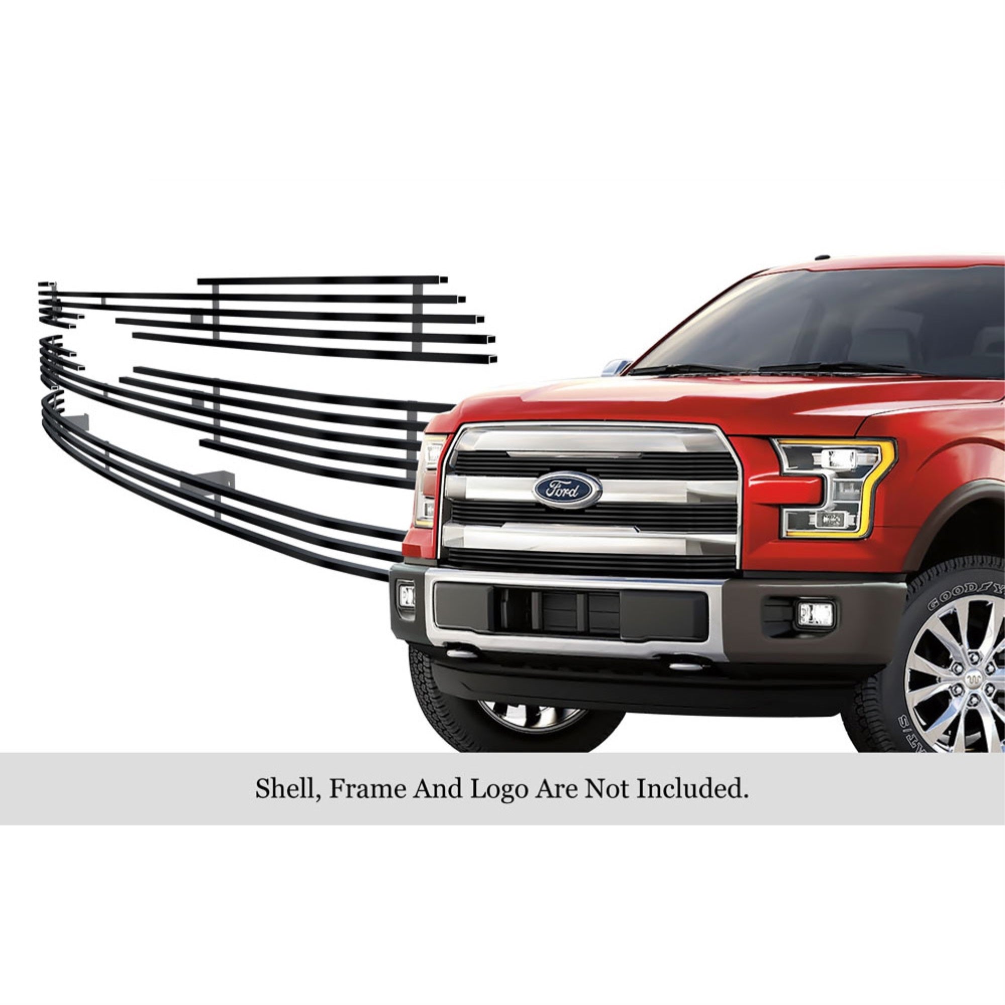 2015-2017 Ford F-150 Lariat Without Front Camera/2015-2017 Ford F-150 King Ranch Without Front Camera Stainless Steel Black Powder Coated Finish Horizontal Billet Black Stainless Steel Billet Grille