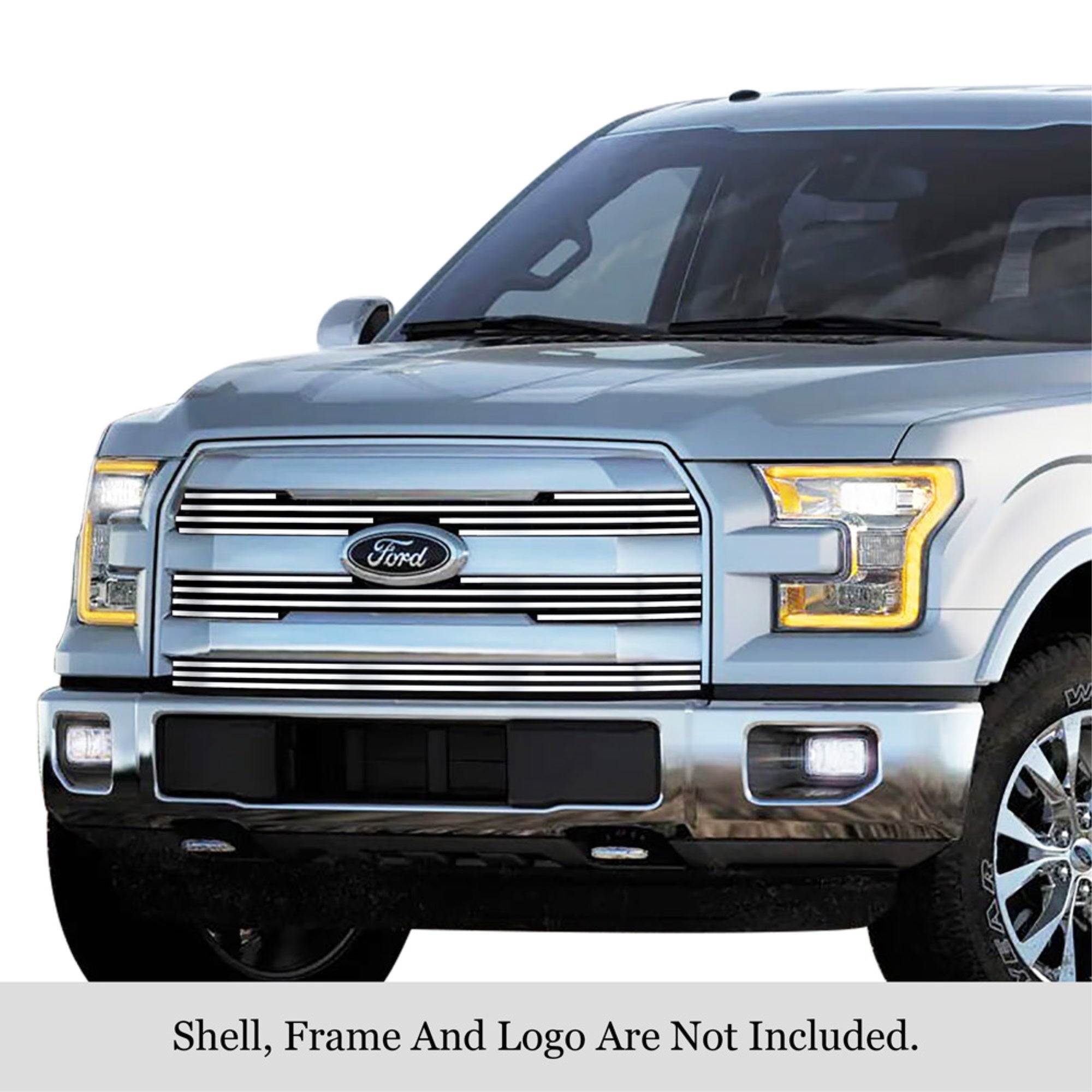 2015-2017 Ford F-150 Lariat Without Front Camera/2015-2017 Ford F-150 King Ranch Without Front Camera 304 Stainless Steel Polished Finish 8X6 Horizontal Billet Stainless Steel Billet Grille