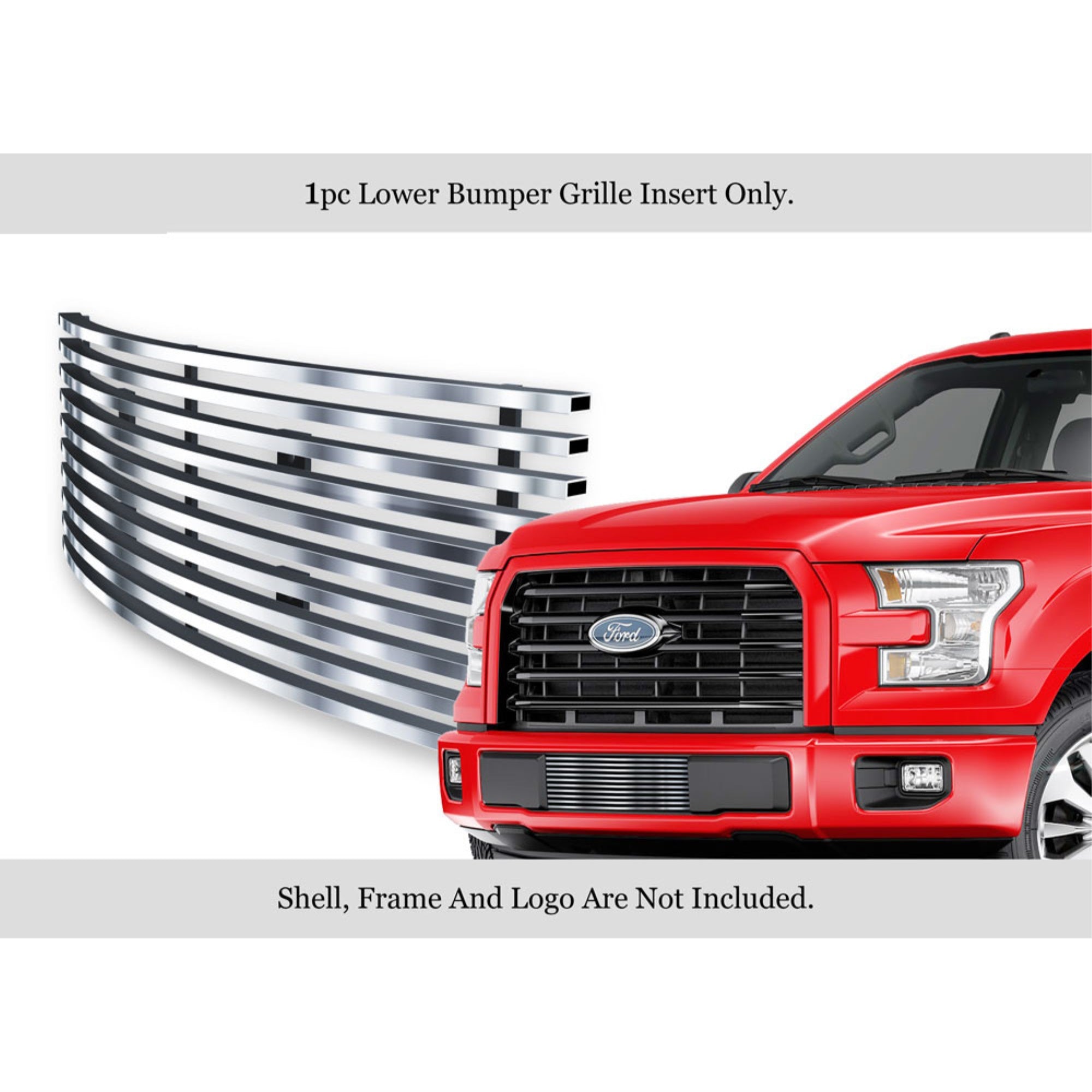 2015-2017 Ford F-150 304 Stainless Steel Polished Finish 8X6 Horizontal Billet Stainless Steel Billet Grille