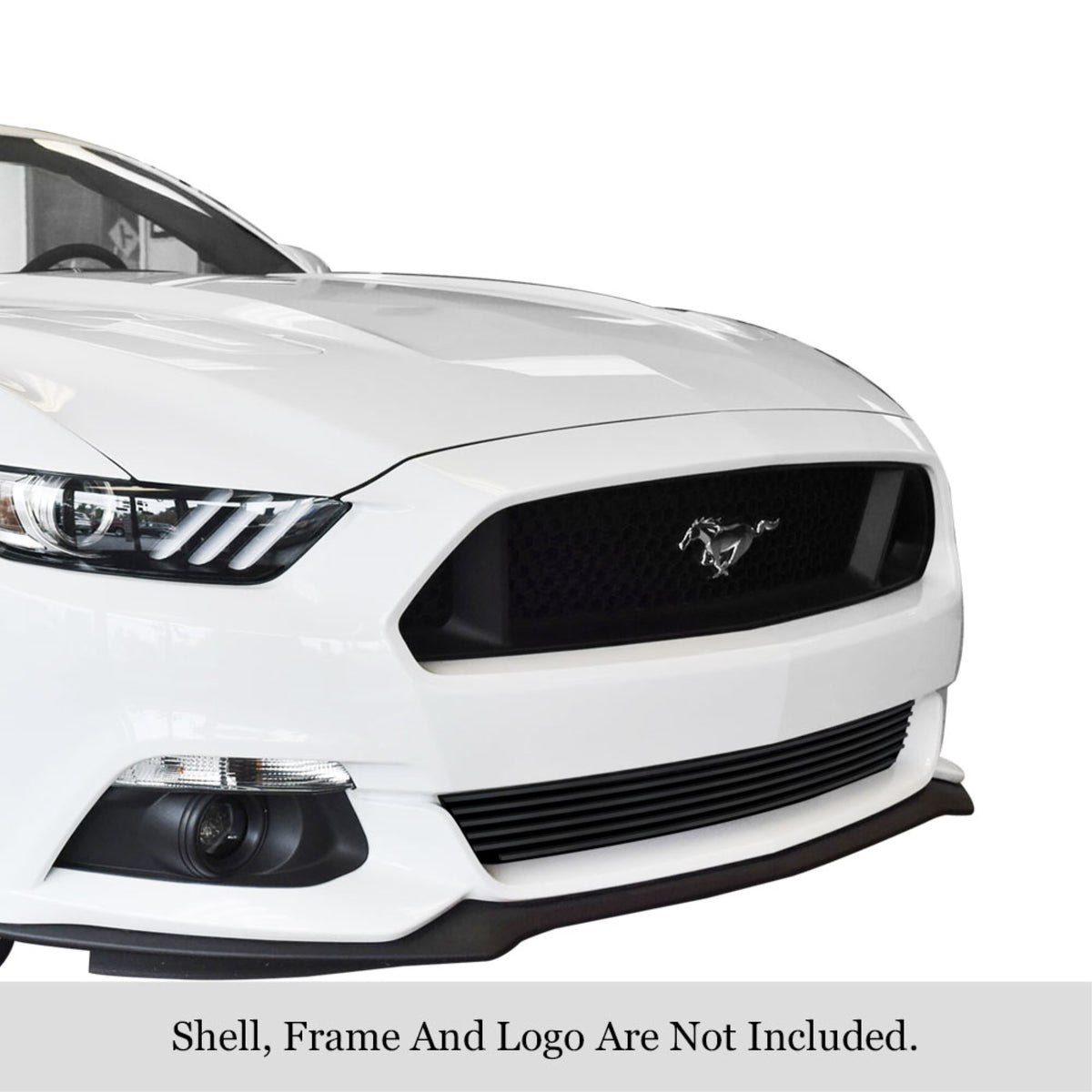 2015-2017 Ford Mustang Base V6 /2015-2017 Ford Mustang Ecoboost V6 Stainless Steel Black Powder Coated Finish Horizontal Billet Black Stainless Steel Billet Grille