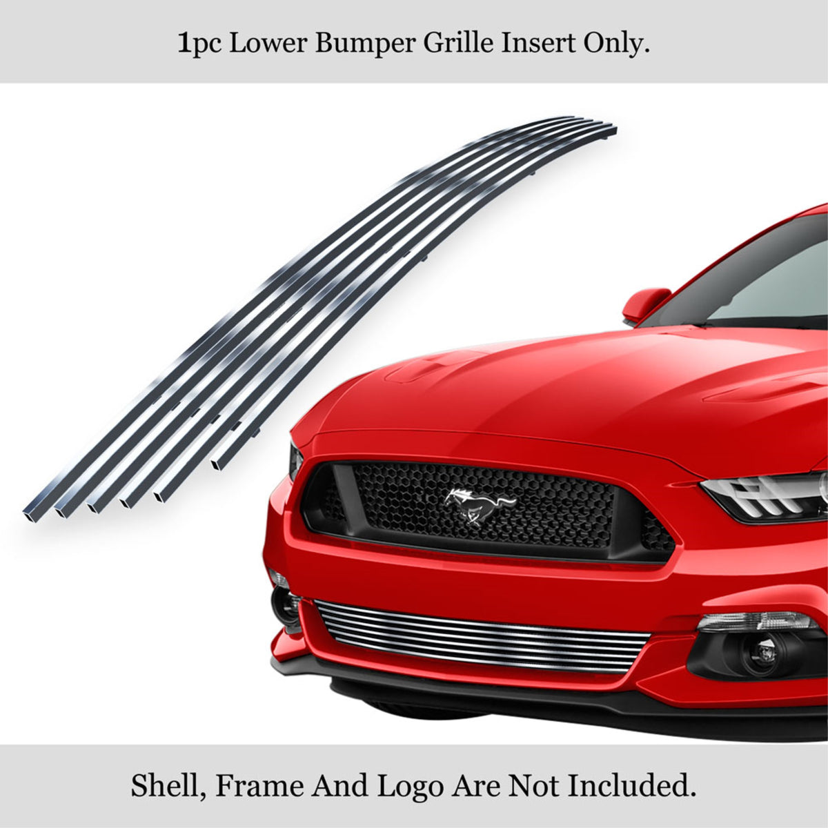 2015-2017 Ford Mustang Base V6 /2015-2017 Ford Mustang Ecoboost V6 304 Stainless Steel Polished Finish 8X6 Horizontal Billet Stainless Steel Billet Grille