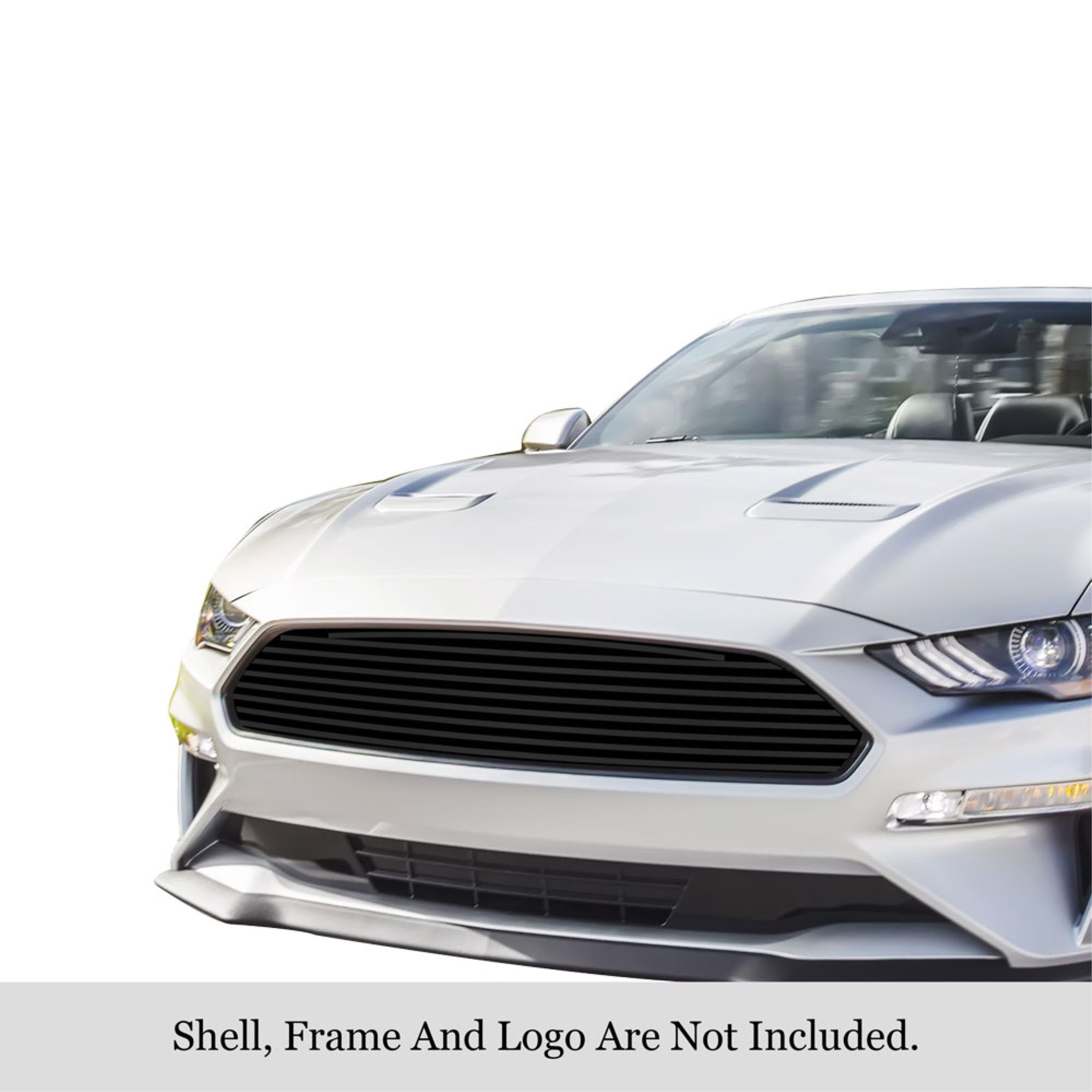 2018-2021 Ford Mustang Only For Ecoboost Models Stainless Steel Black Powder Coated Finish 8X6 Horizontal Billet Black Stainless Steel Billet Grille