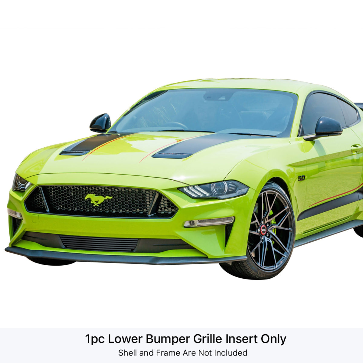 2018-2021 Ford Mustang Only For V8 Gt Models Stainless Steel Black Powder Coated Finish 8X6 Horizontal Billet Black Stainless Steel Billet Grille