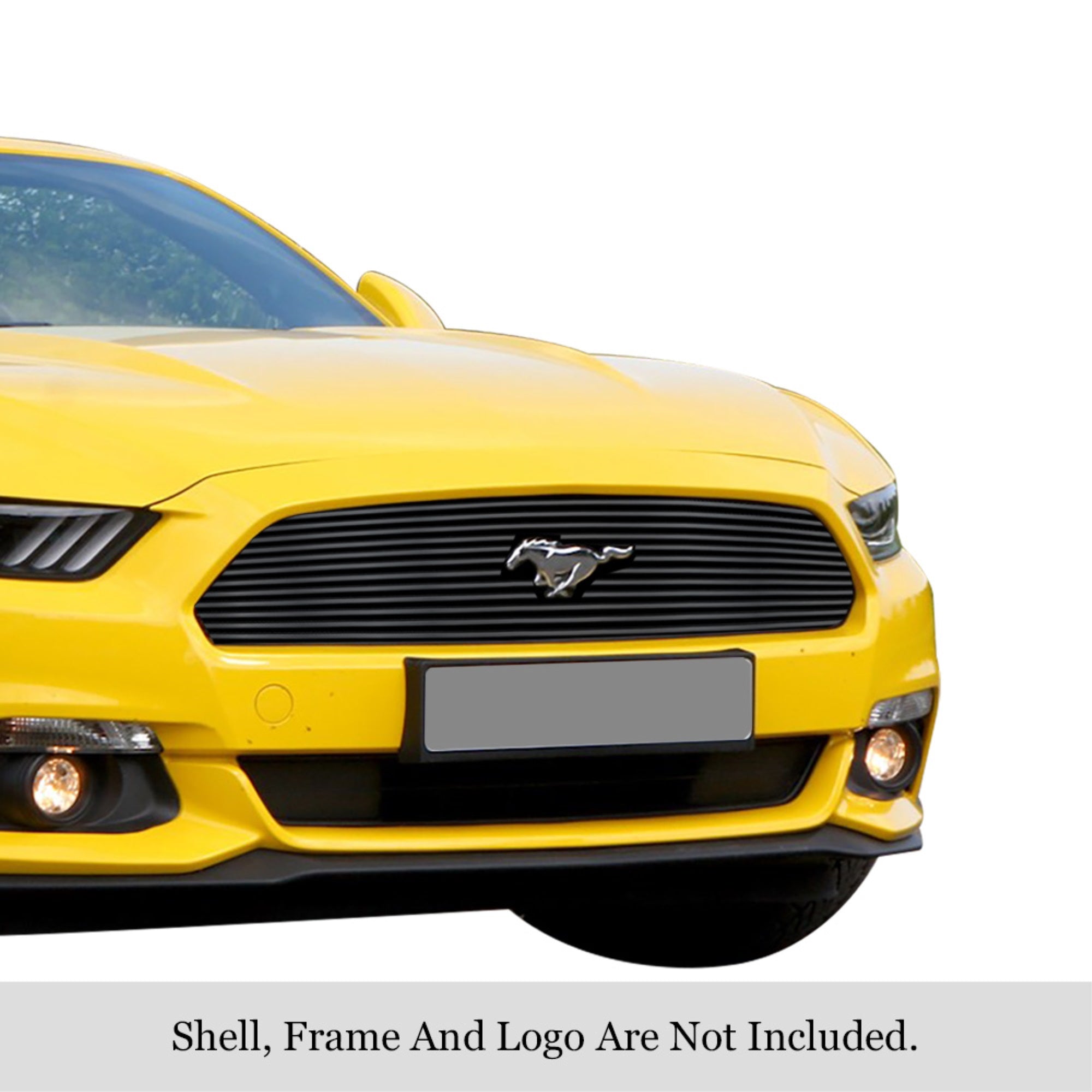 2015-2017 Ford Mustang Only For V6 Base Models With Logo Show Stainless Steel Black Powder Coated Finish Horizontal Billet Black Stainless Steel Billet Grille
