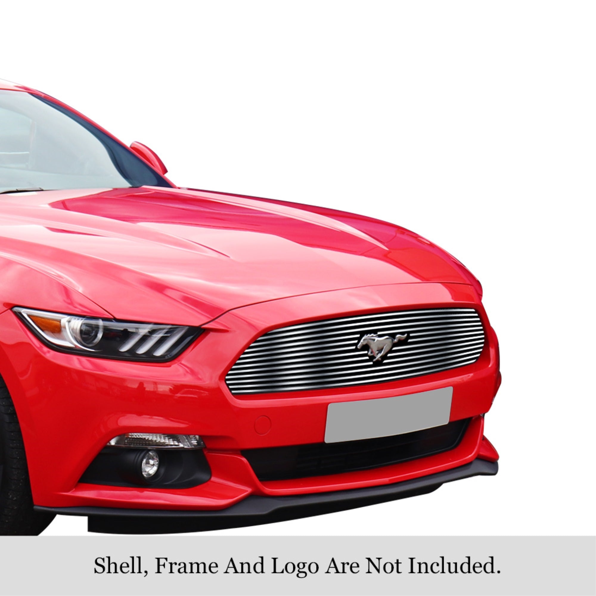 2015-2017 Ford Mustang Only For V6 Base Models With Logo Show 304 Stainless Steel Polished Finish 8X6 Horizontal Billet Stainless Steel Billet Grille