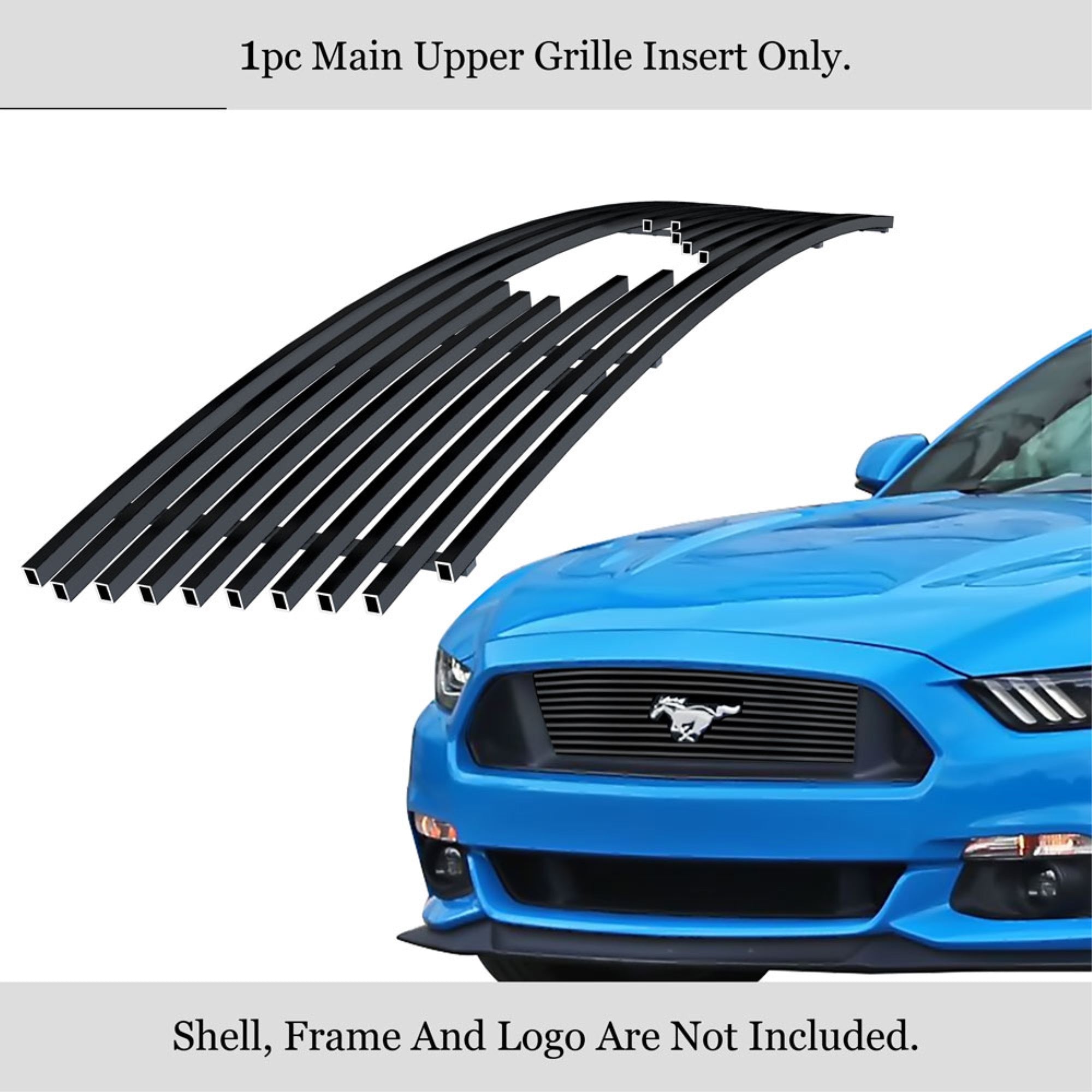 2015-2017 Ford Mustang Gt V8 With Logo Show Stainless Steel Black Powder Coated Finish Horizontal Billet Black Stainless Steel Billet Grille
