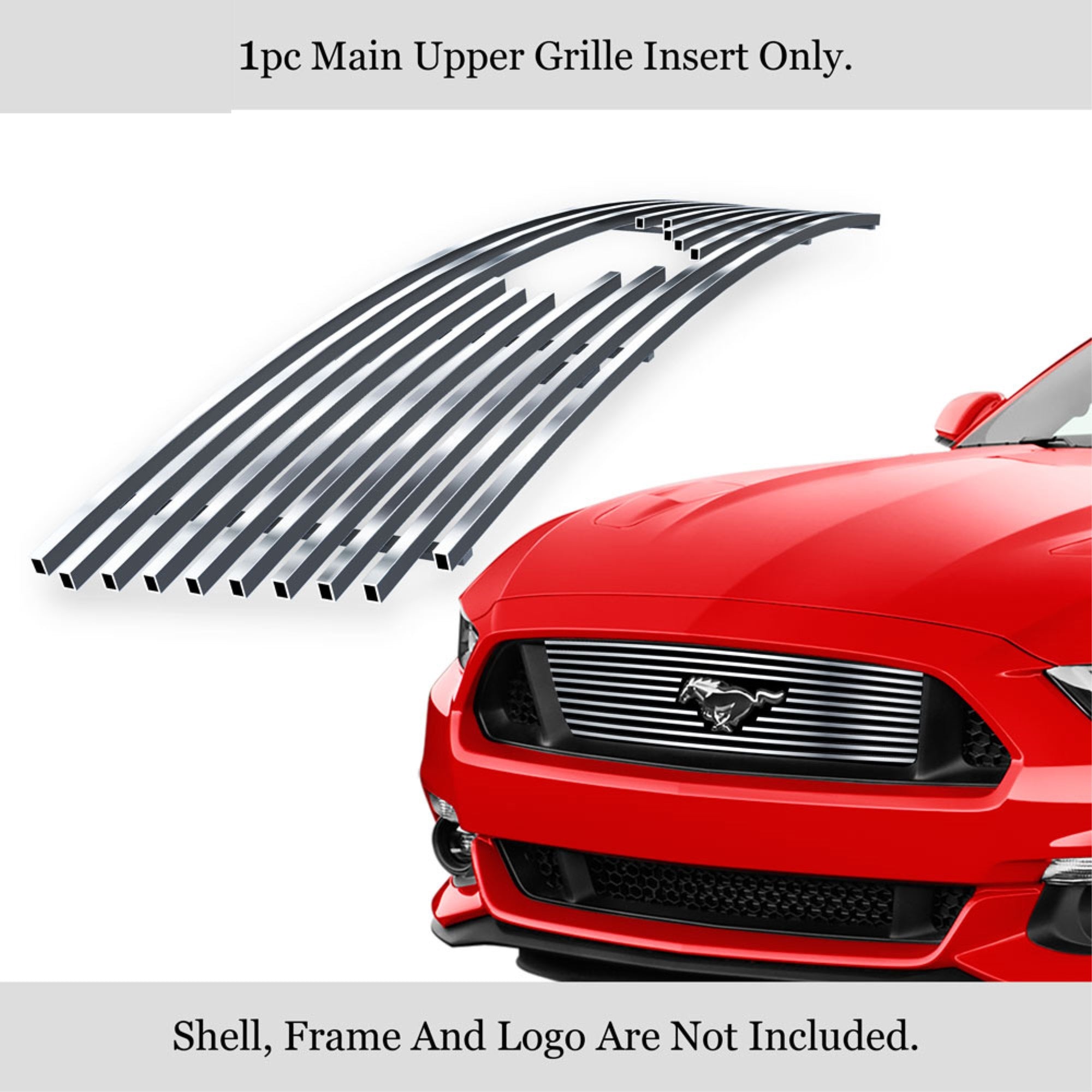 2015-2017 Ford Mustang Gt V8 With Logo Show 304 Stainless Steel Polished Finish Horizontal Billet Stainless Steel Billet Grille