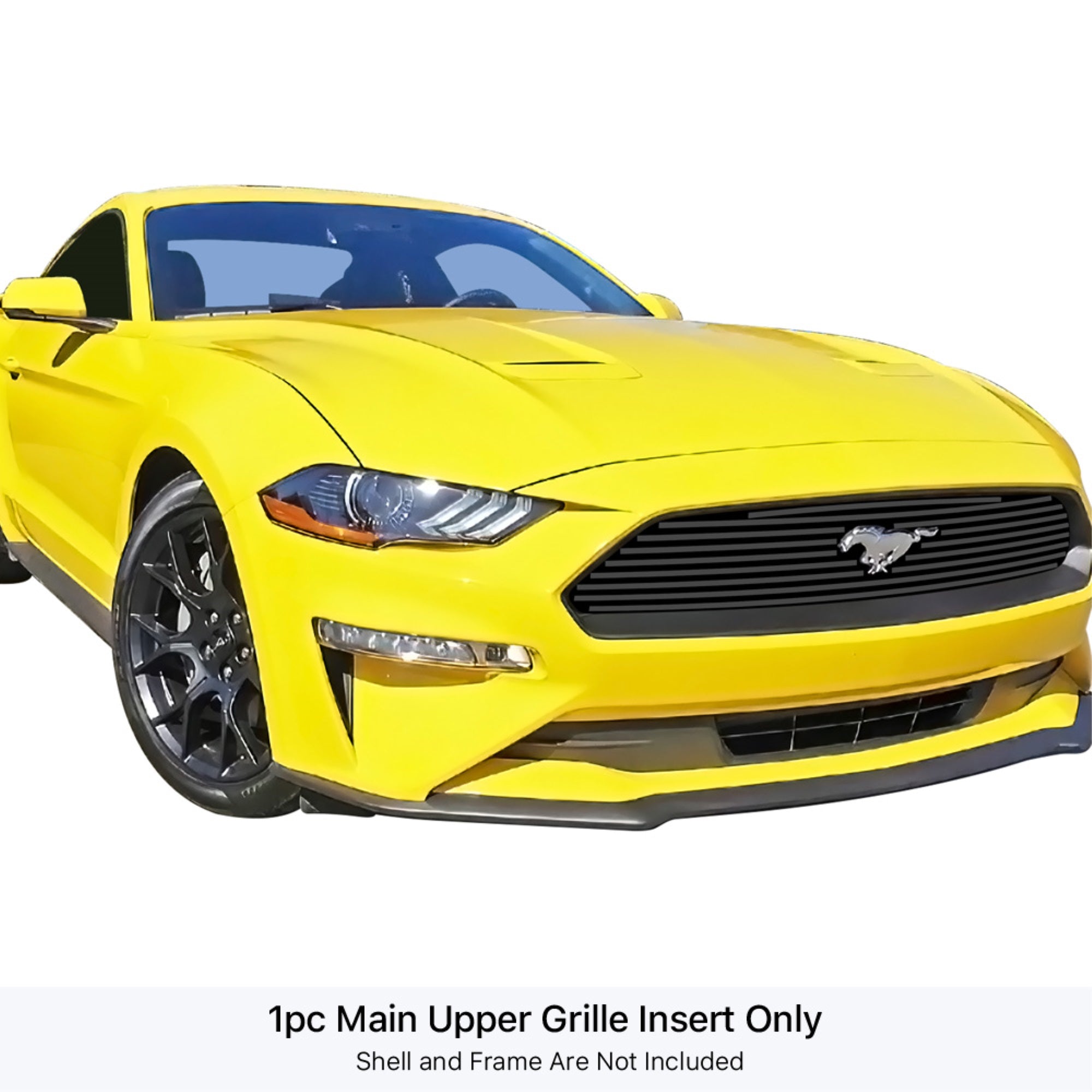 2018-2021 Ford Mustang Only For Ecoboost Models With Logo Show Stainless Steel Black Powder Coated Finish Horizontal Billet Black Stainless Steel Billet Grille