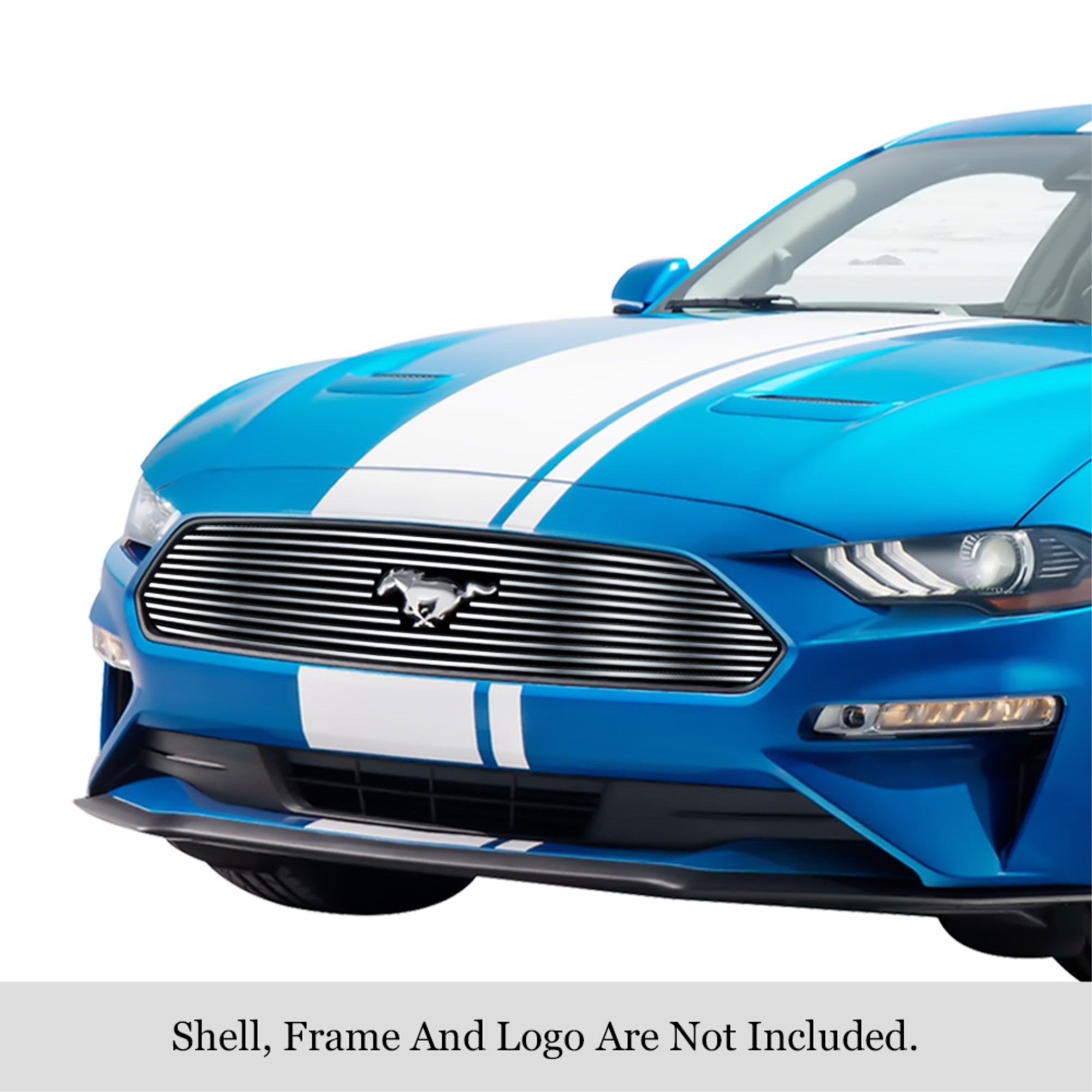 2018-2021 Ford Mustang Only For Ecoboost Models With Logo Show 304 Stainless Steel Polished Finish Horizontal Billet Stainless Steel Billet Grille