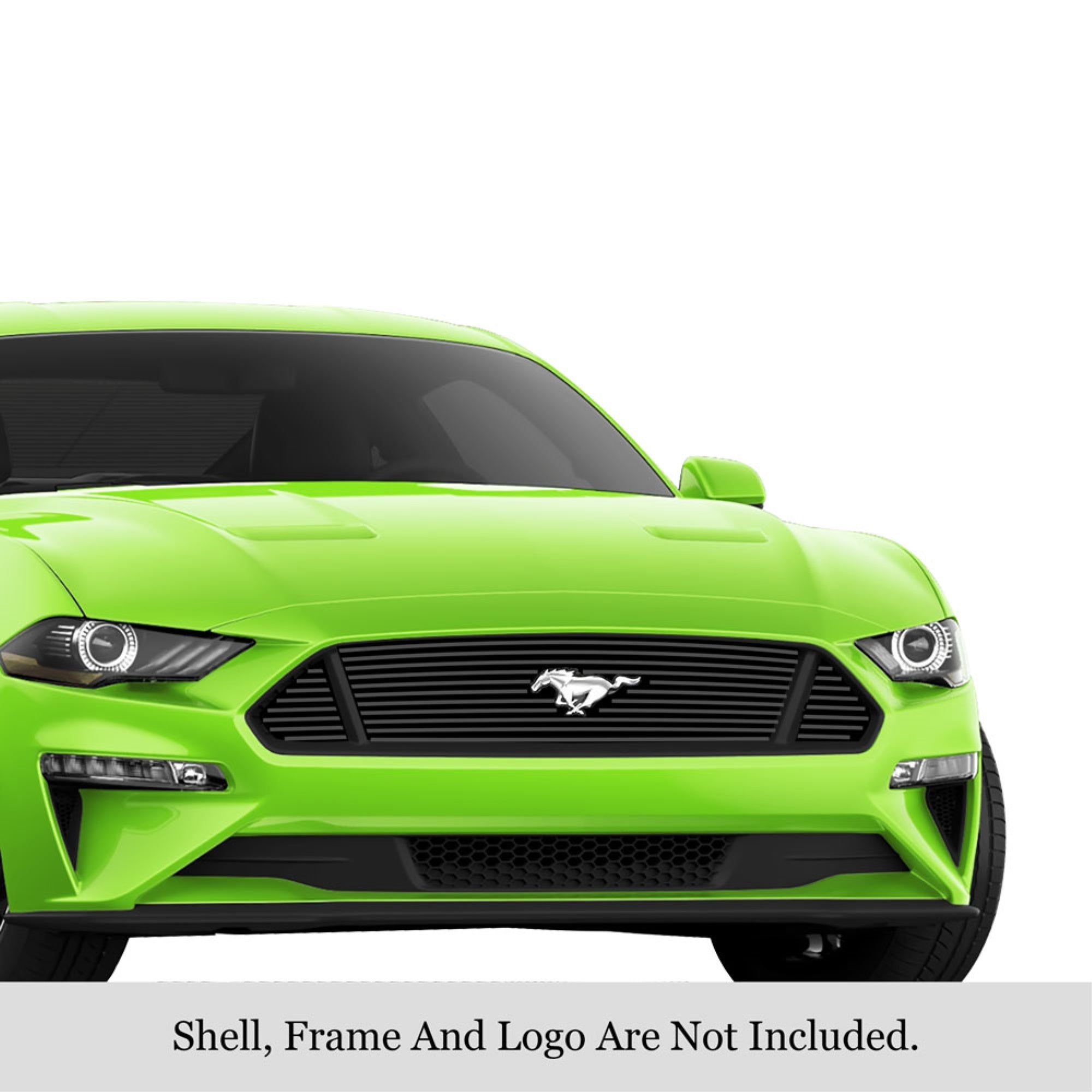 2018-2021 Ford Mustang Only For V8 Gt Models With Logo Show Stainless Steel Black Powder Coated Finish Horizontal Billet Black Stainless Steel Billet Grille