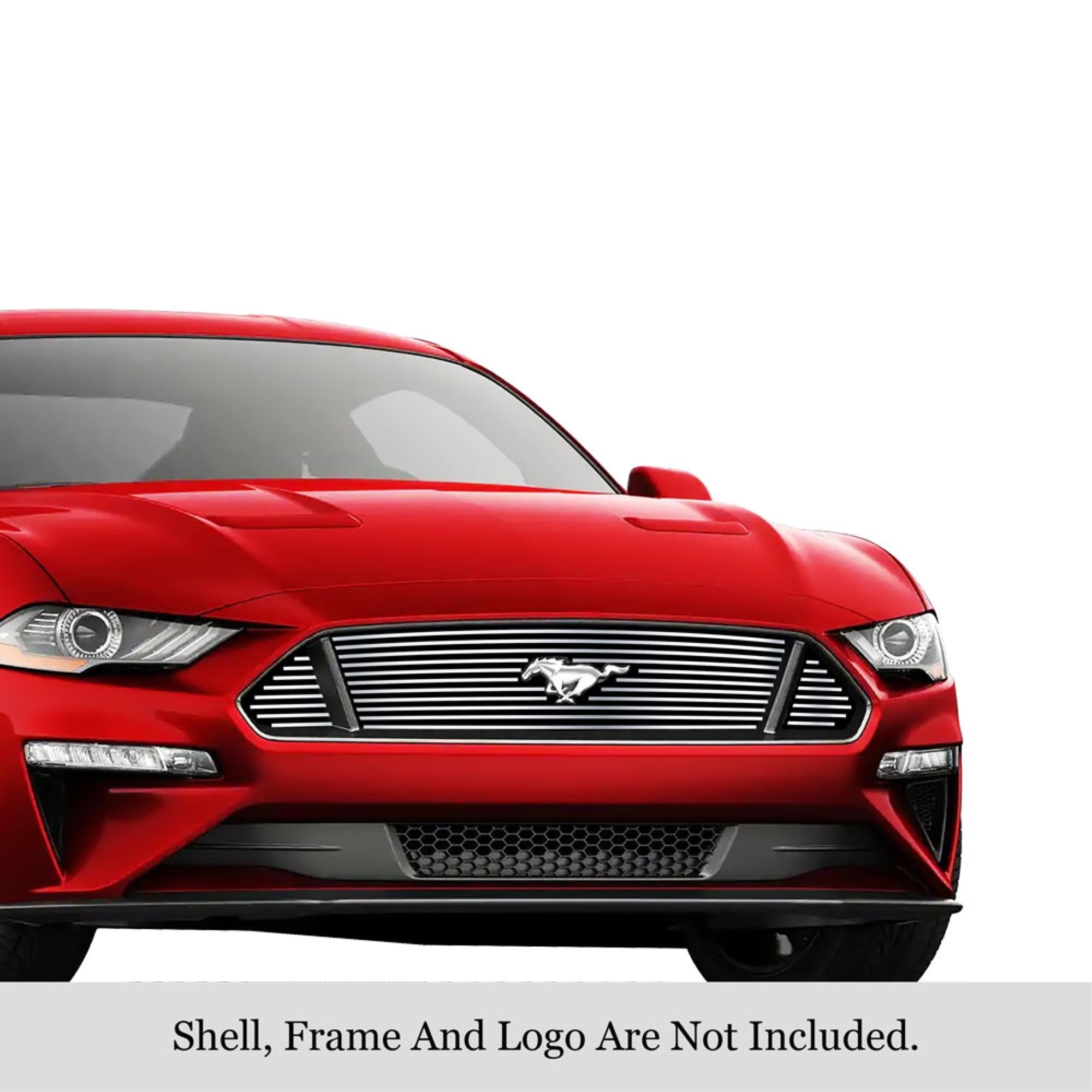 2018-2021 Ford Mustang Only For V8 Gt Models With Logo Show 304 Stainless Steel Polished Finish Horizontal Billet Stainless Steel Billet Grille