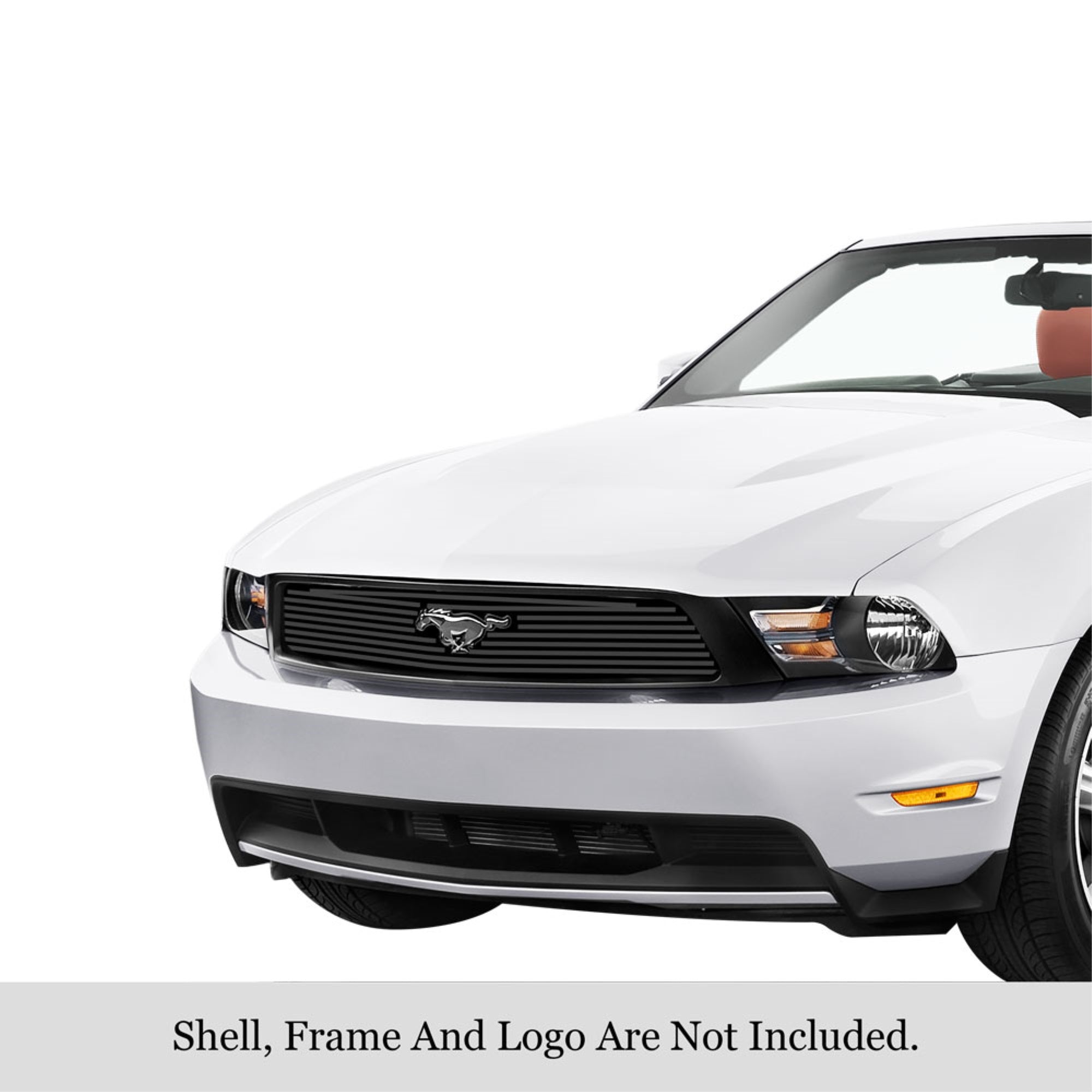 2010-2012 Ford Mustang With Logo Show V6 Stainless Steel Black Powder Coated Finish 8X6 Horizontal Billet Black Stainless Steel Billet Grille