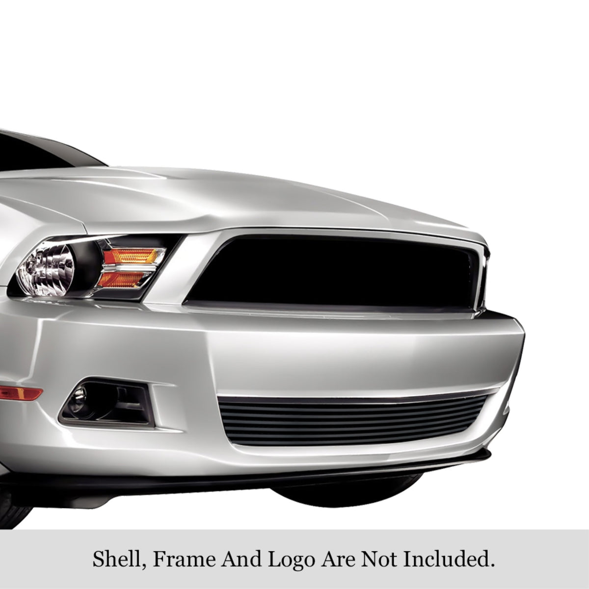2010-2012 Ford Mustang V6 Stainless Steel Black Powder Coated Finish 8X6 Horizontal Billet Black Stainless Steel Billet Grille