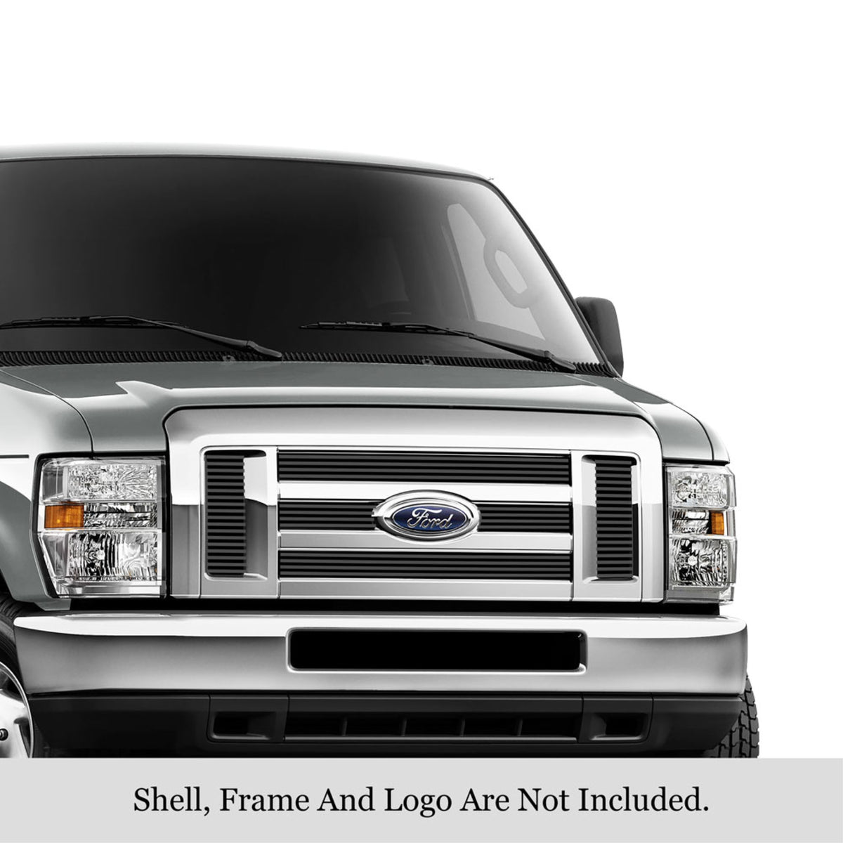 2008-2014 Ford E-Series /2008-2014 Ford Econoline Stainless Steel Black Powder Coated Finish 8X6 Horizontal Billet Black Stainless Steel Billet Grille