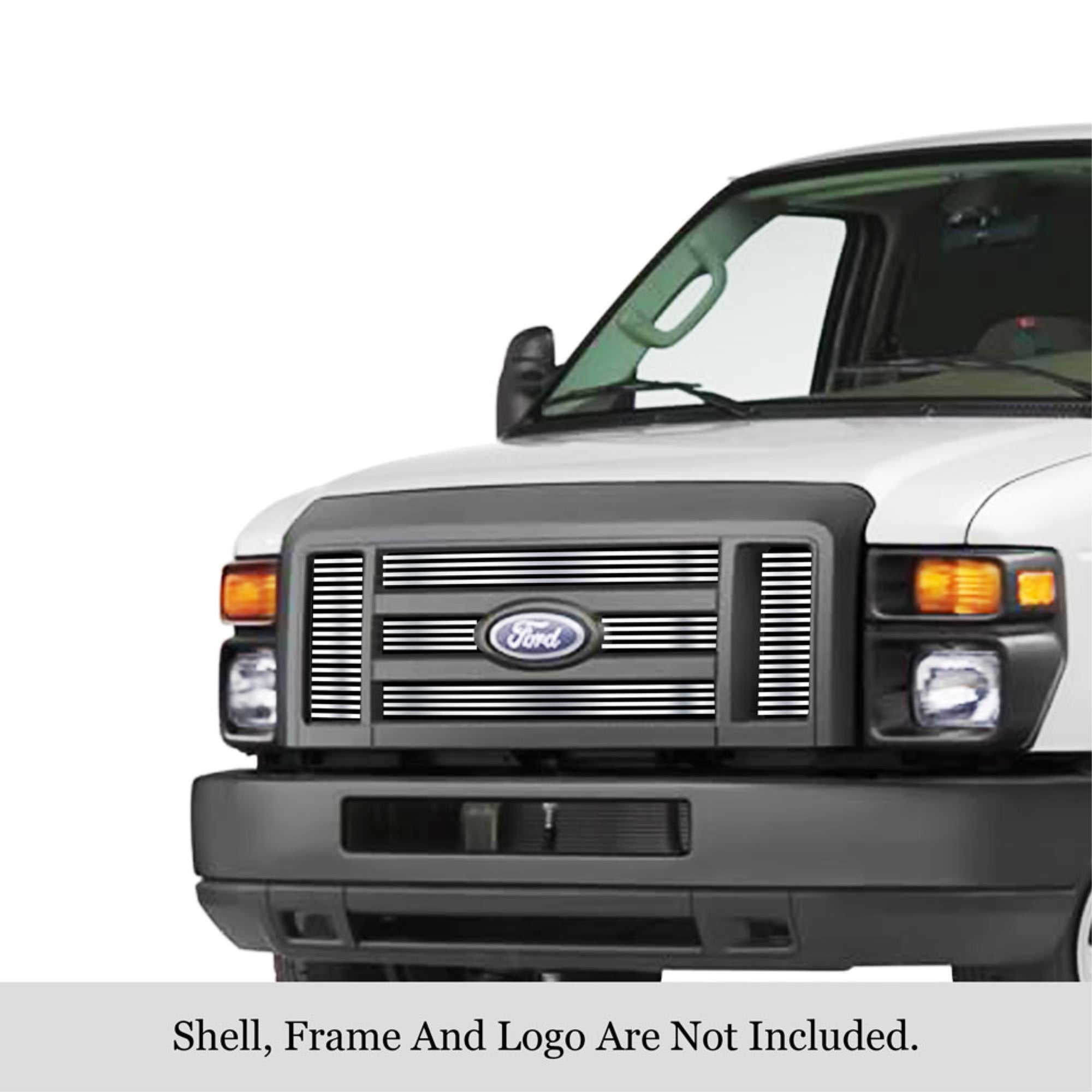 2008-2014 Ford E-Series /2008-2014 Ford Econoline 304 Stainless Steel Polished Finish 8X6 Horizontal Billet Stainless Steel Billet Grille