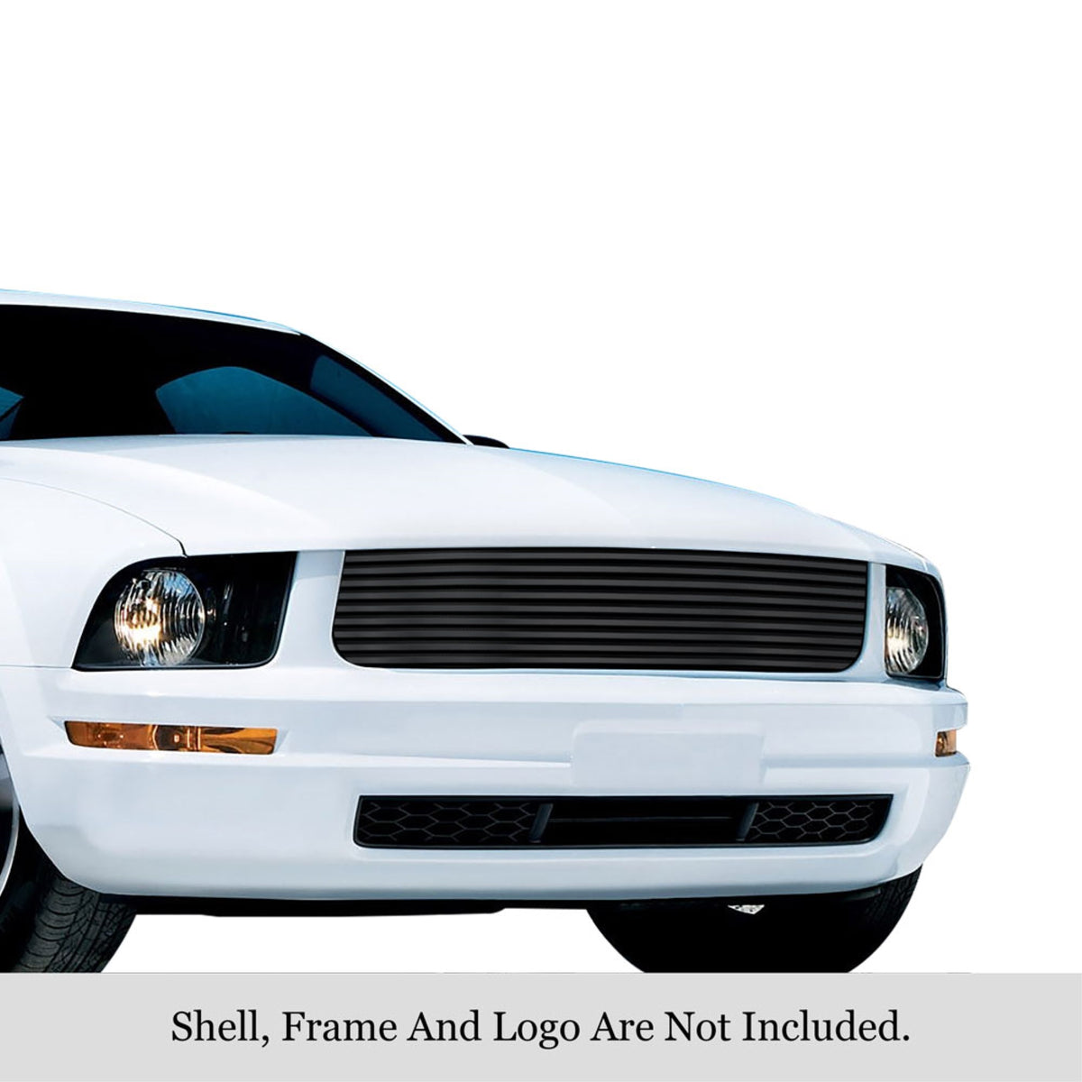 2005-2009 Ford Mustang V6 Except Pony Package Stainless Steel Black Powder Coated Finish 8X6 Horizontal Billet Black Stainless Steel Billet Grille