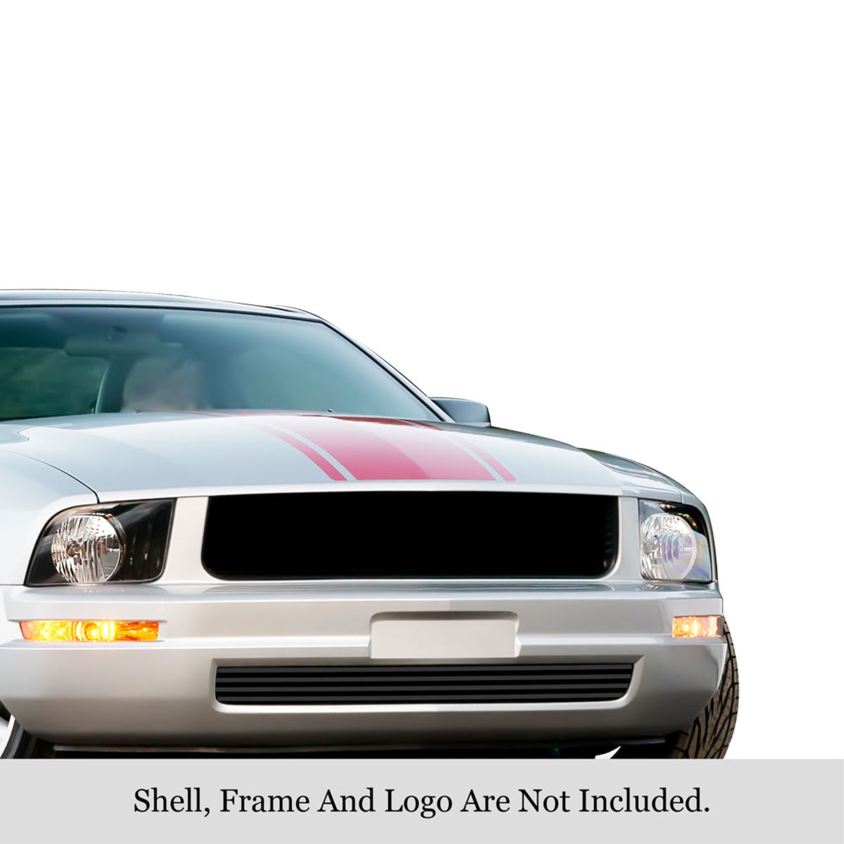 2005-2009 Ford Mustang V6 Stainless Steel Black Powder Coated Finish 8X6 Horizontal Billet Black Stainless Steel Billet Grille