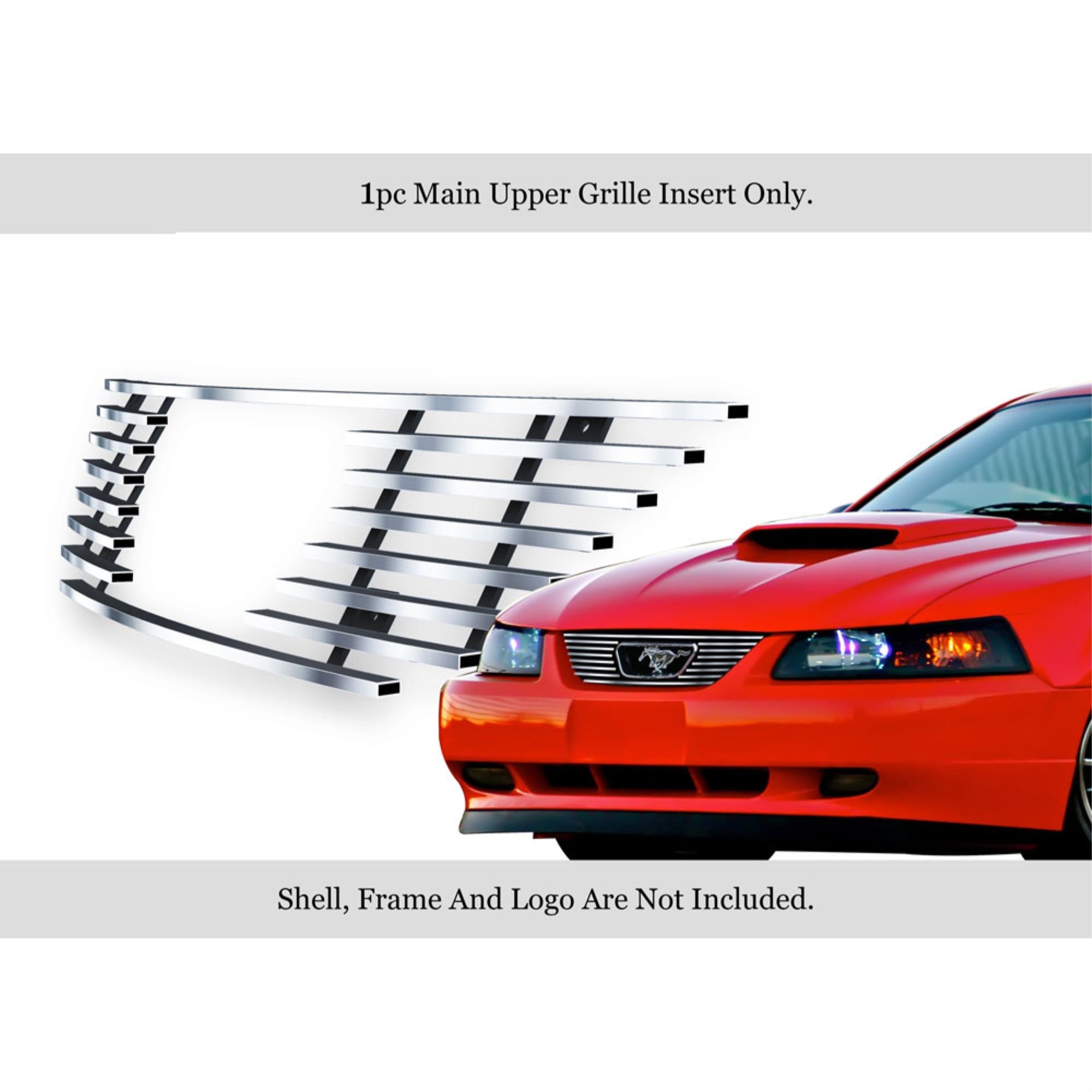 1999-2004 Ford Mustang V6 Gt V8  With Logo Show Stainless Steel Silver Hairline Finish Finish 8X6 Horizontal Billet Stainless Steel Billet Grille
