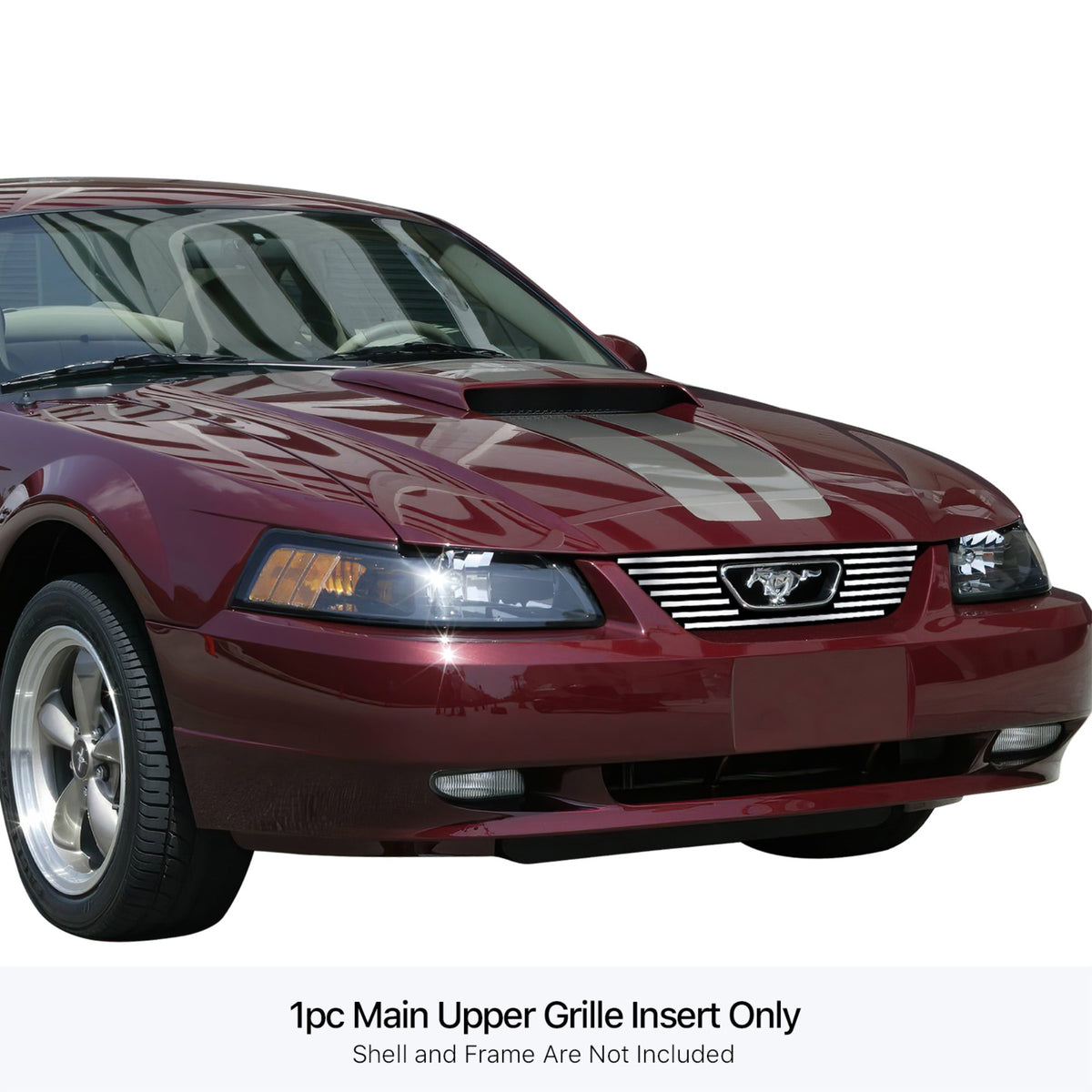 Stainless Steel Main Upper Stainless Steel Billet Grille 1999-2004 Ford Mustang V6 Gt V8  With Logo Show