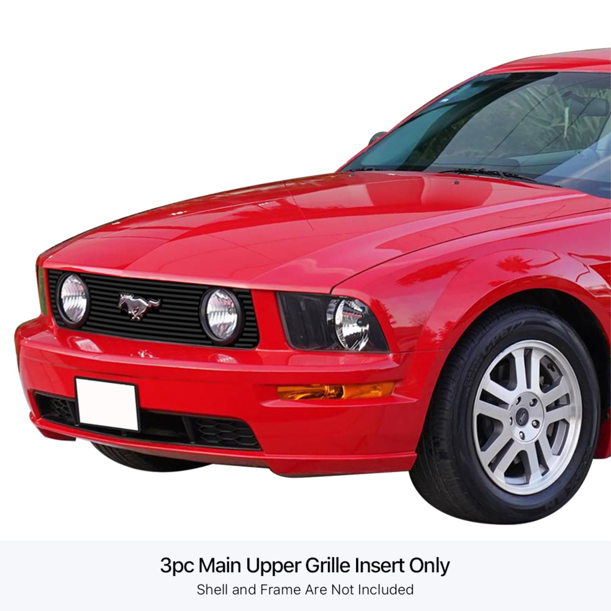 Stainless Steel Main Upper Black Stainless Steel Billet Grille 2005-2009 Ford Mustang  GT V8 With Logo Show