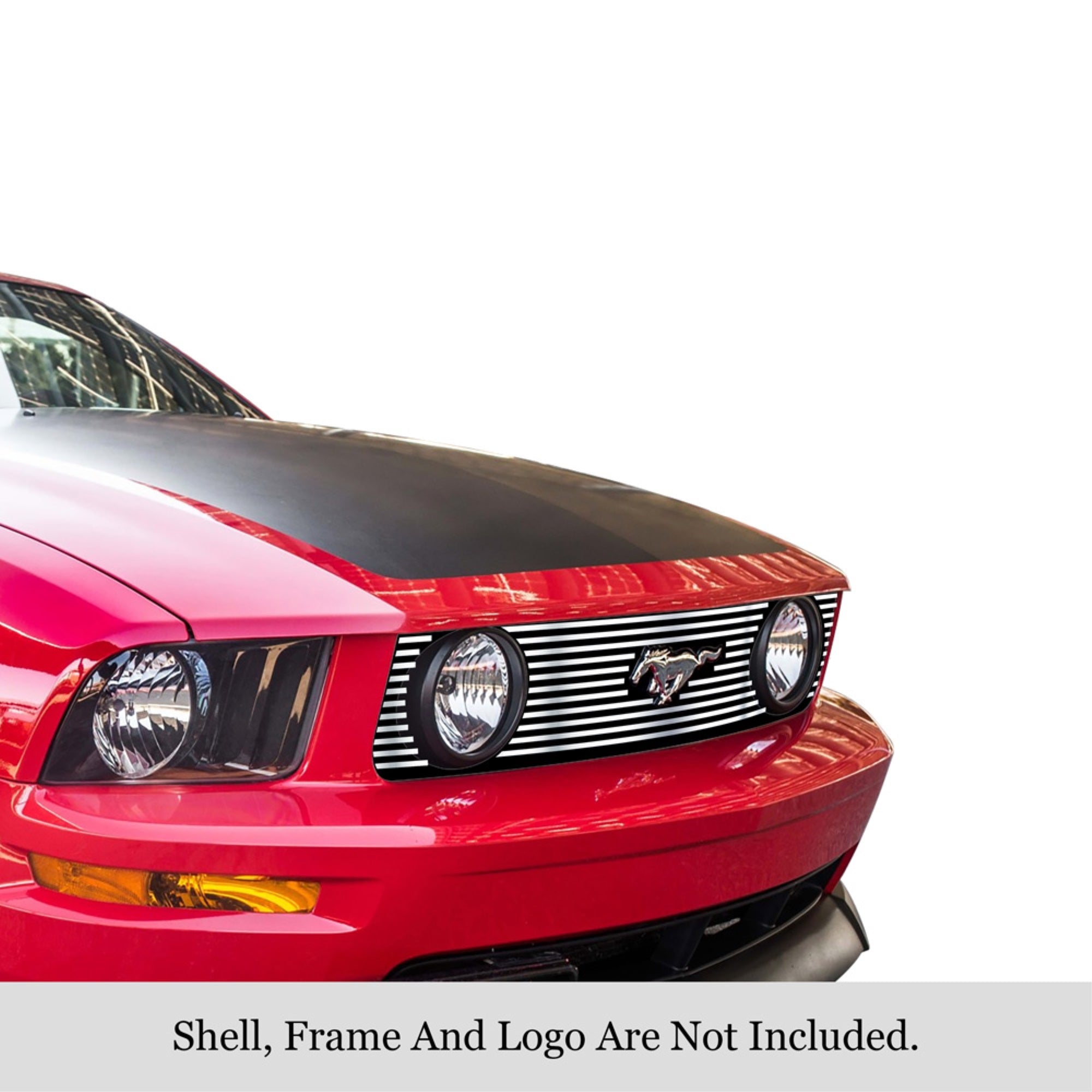 2005-2009 Ford Mustang Gt V8 With Logo Show 304 Stainless Steel Polished Finish 8X6 Horizontal Billet Stainless Steel Billet Grille