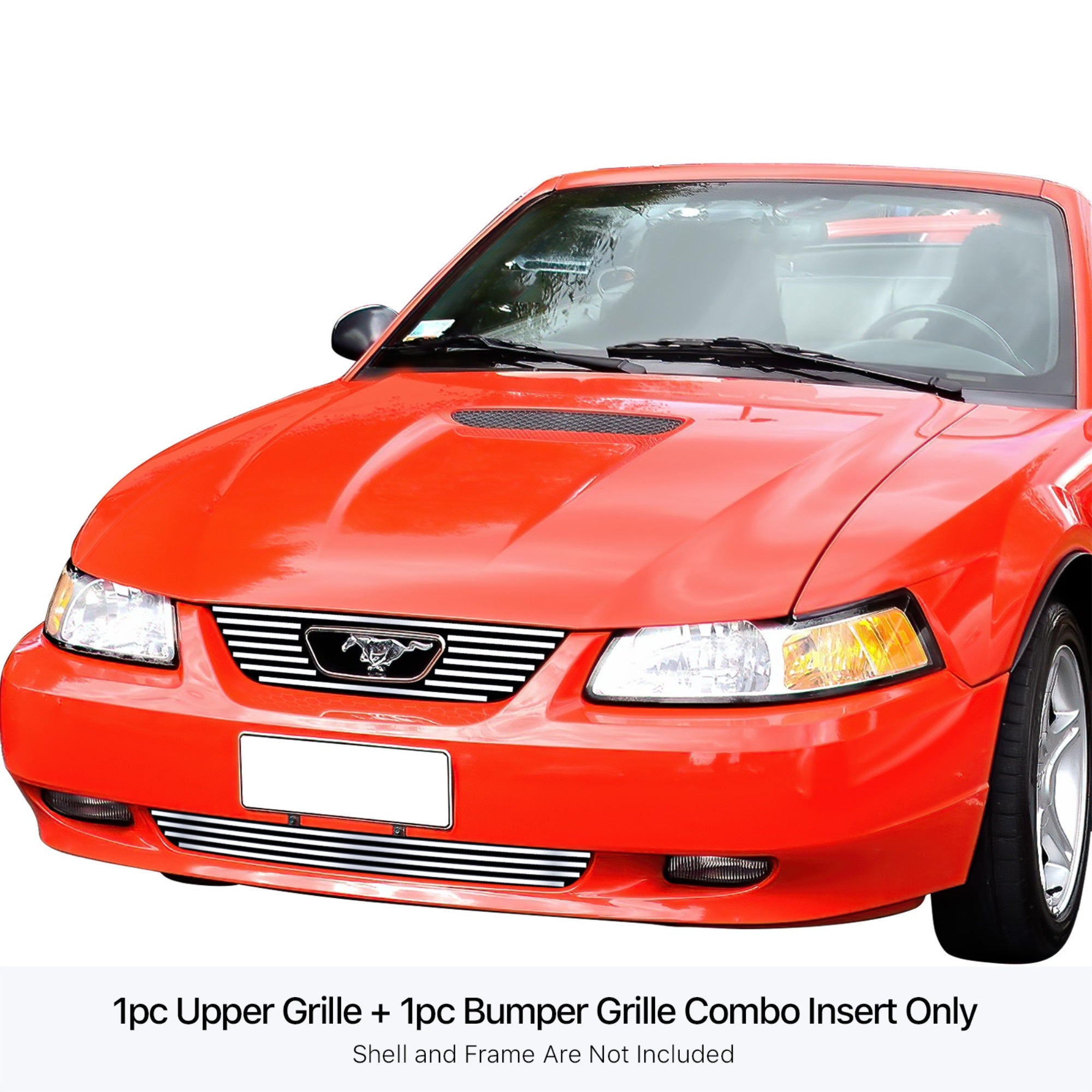 Stainless Steel Main Upper + Lower Bumper Stainless Steel Billet Grille 1999-2004 Ford Mustang V6 V8 Gt With Logo Show