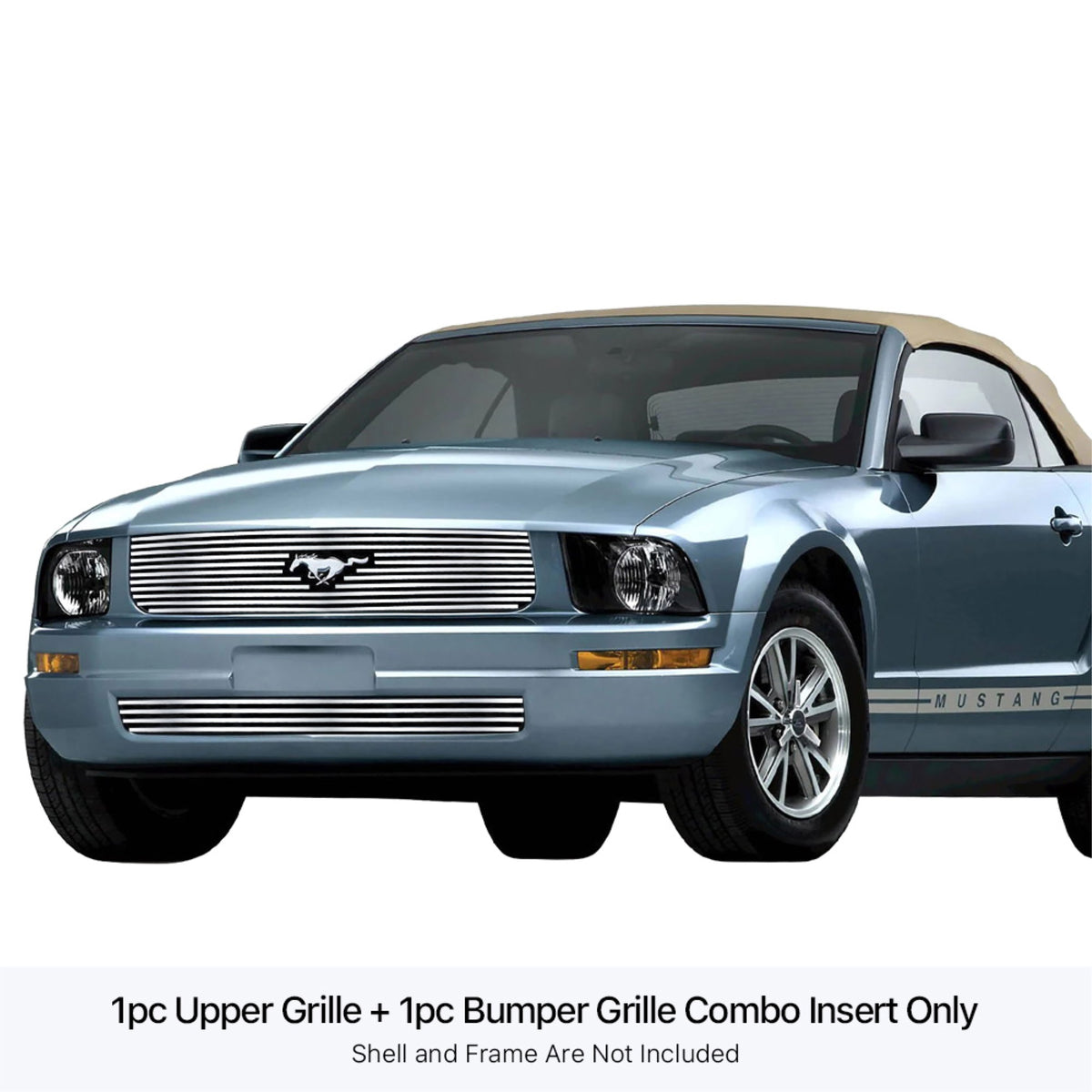 Stainless Steel Main Upper + Lower Bumper Stainless Steel Billet Grille 2005-2009 Ford Mustang V6