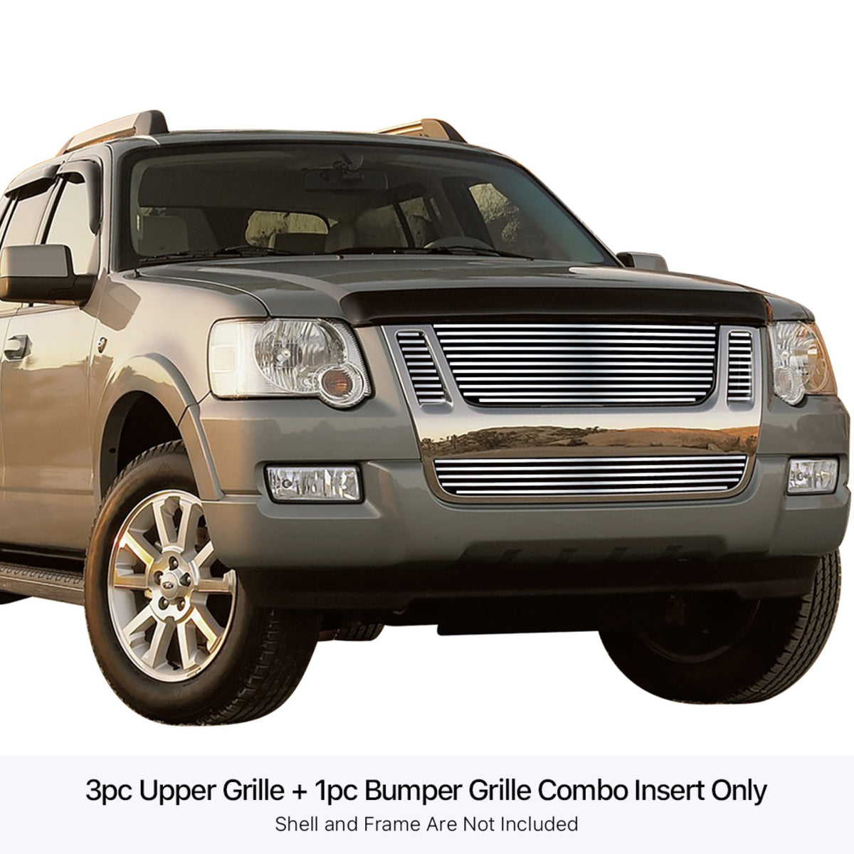 Stainless Steel Main Upper + Lower Bumper Stainless Steel Billet Grille 2007-2010 Ford  Sport Trac Not For Adrenalin