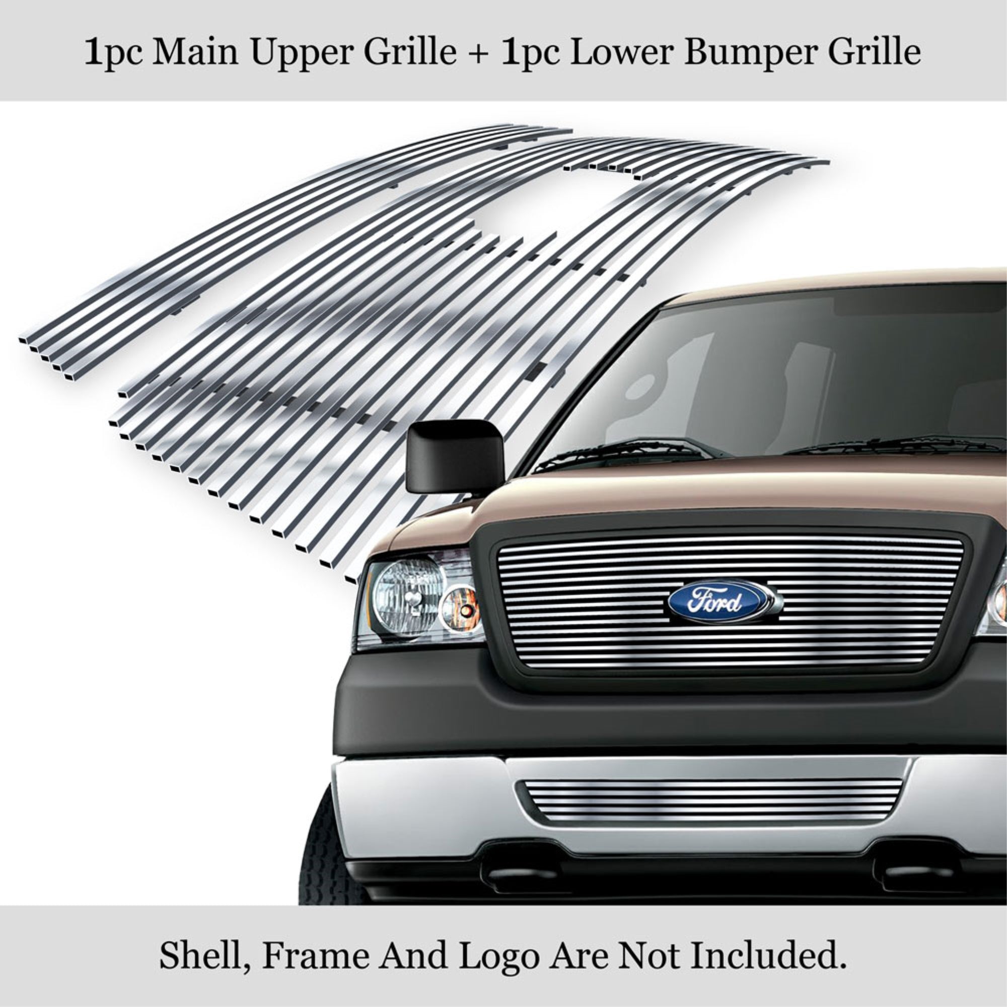 2006-2008 Ford F-150 Honeycomb Style With Logo Show Not For Fx2/Fx4 And King Ranch Model 304 Stainless Steel Polished Finish 8X6 Horizontal Billet Stainless Steel Billet Grille
