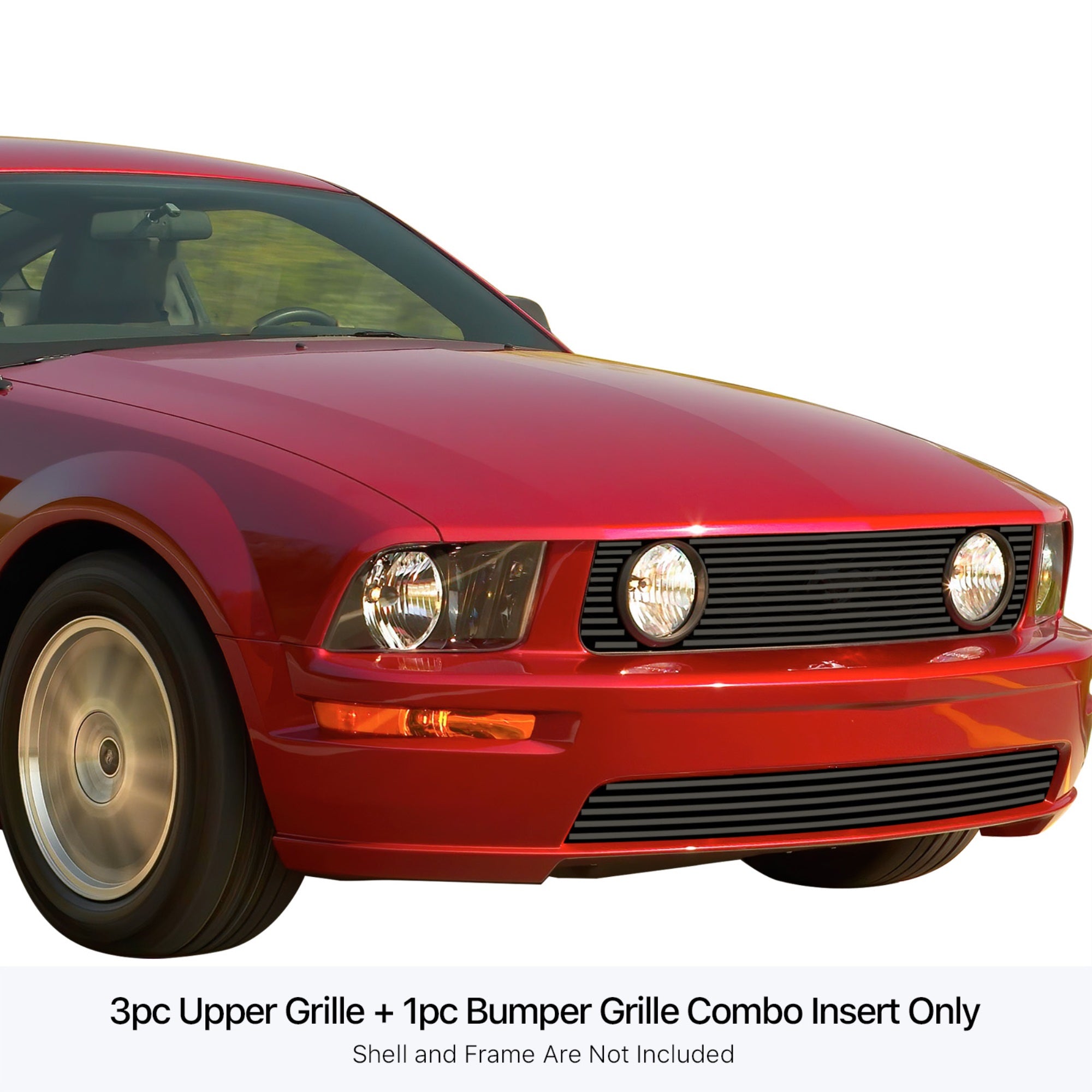 Stainless Steel Main Upper + Lower Bumper Black Stainless Steel Billet Grille 2005-2009 Ford Mustang Gt V8