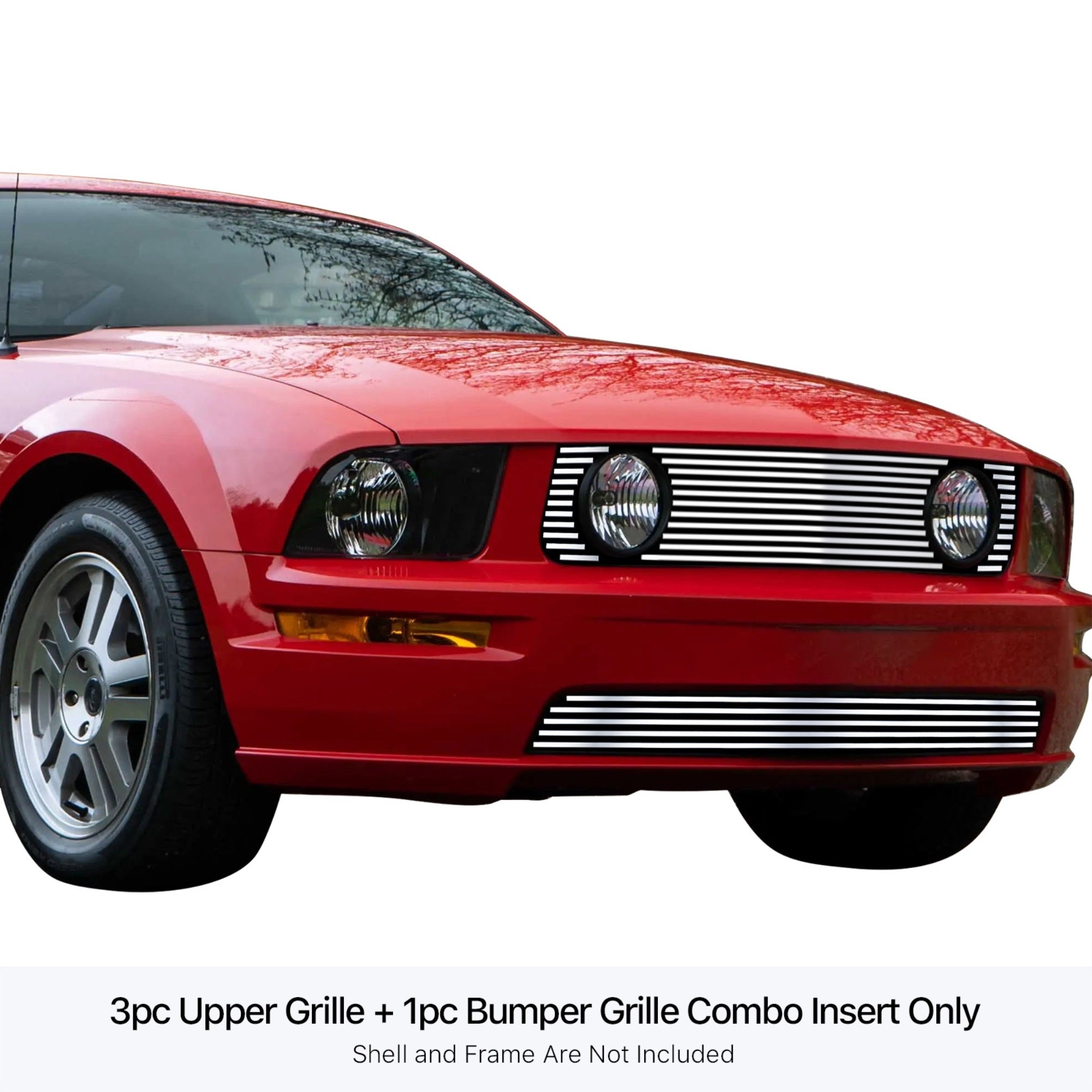 Stainless Steel Main Upper + Lower Bumper Stainless Steel Billet Grille 2005-2009 Ford Mustang GT V8