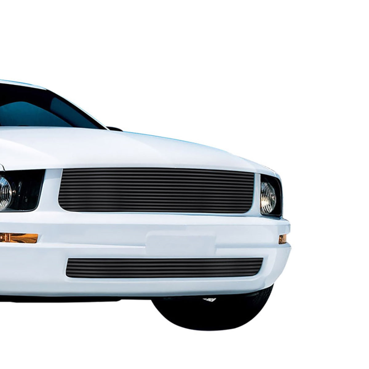 2005-2009 Ford Mustang V6 Except Pony Package Stainless Steel Black Powder Coated Finish Horizontal Billet Black Stainless Steel Billet Grille
