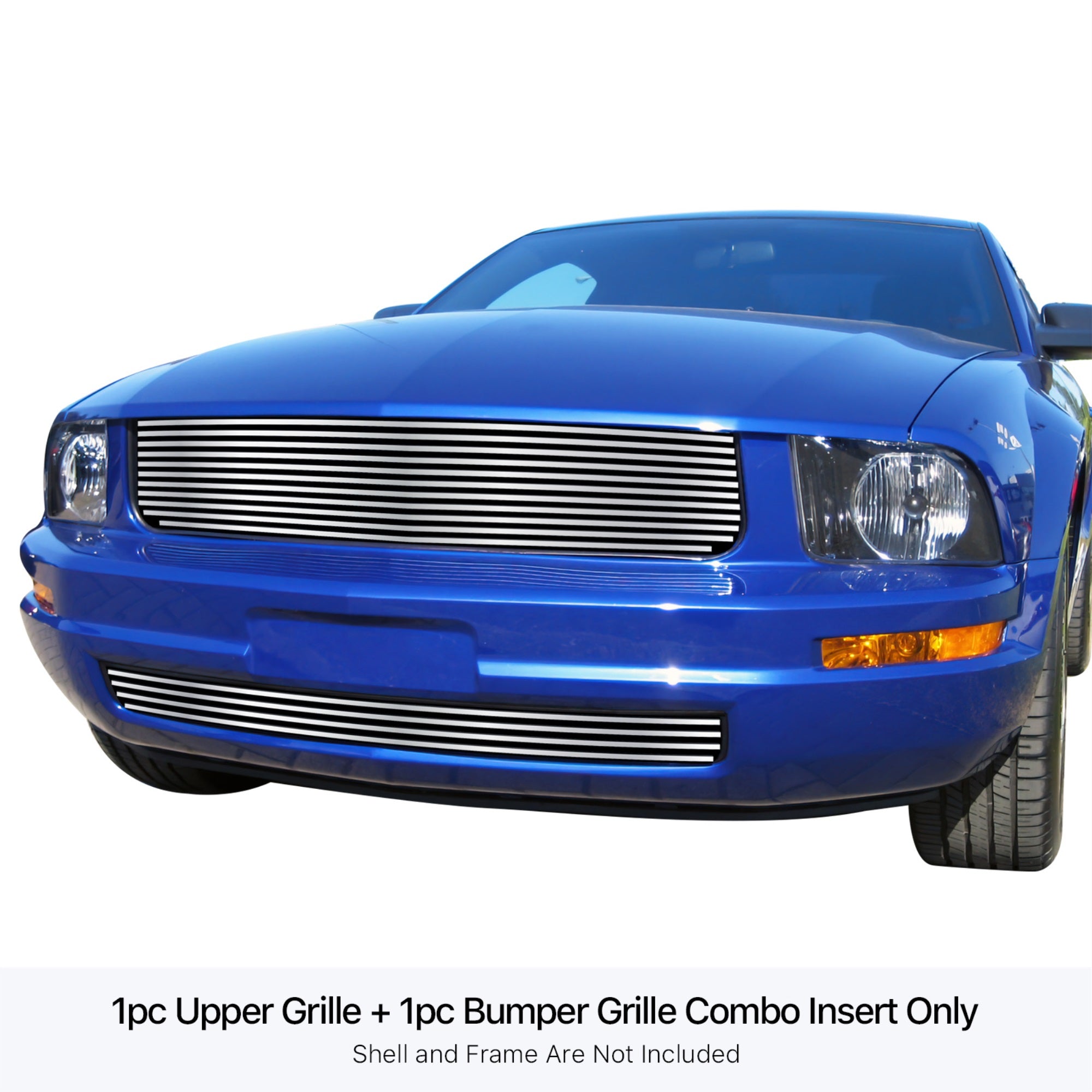 Stainless Steel Main Upper + Lower Bumper Stainless Steel Billet Grille 2005-2009 Ford Mustang V6 Except Pony Package