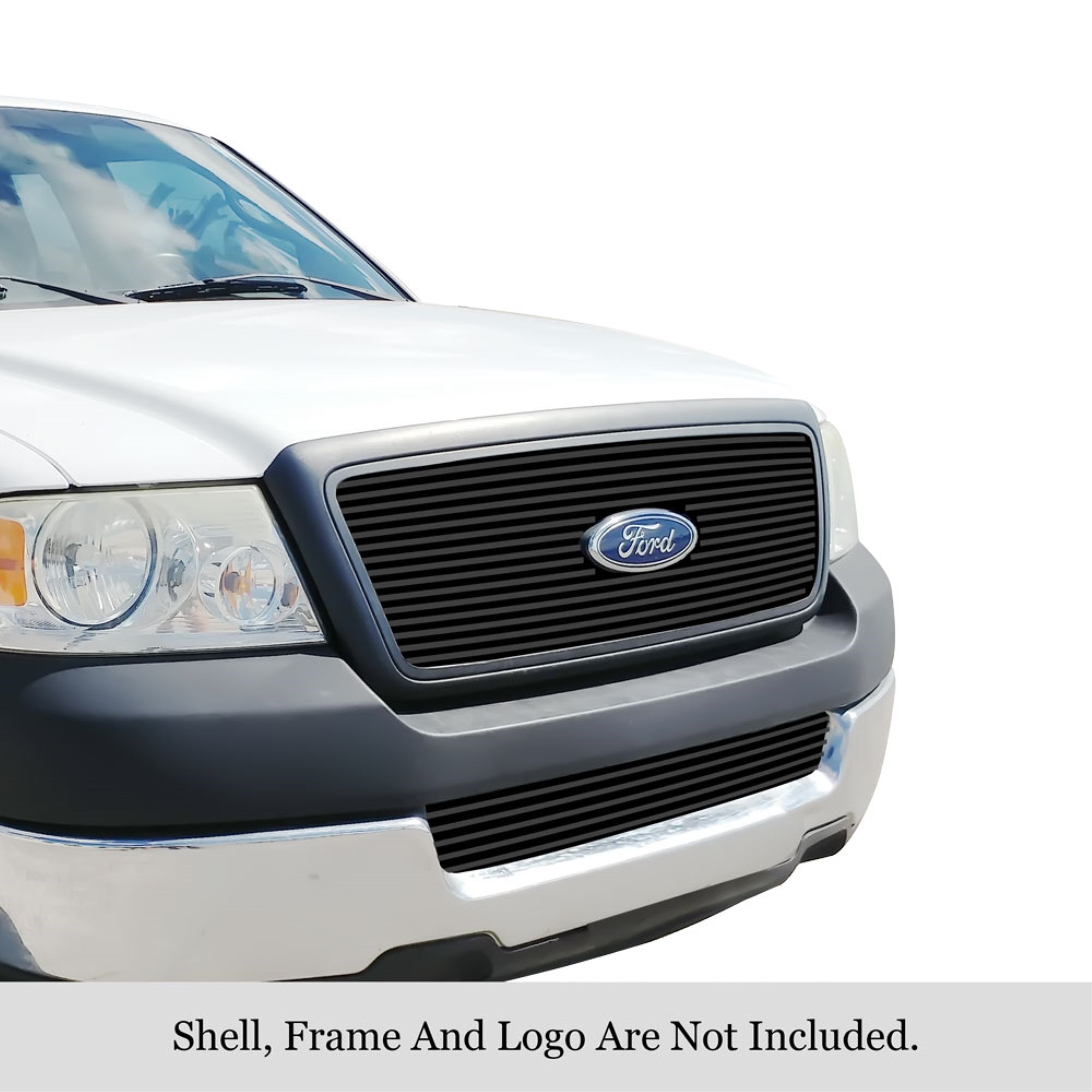2004-2005 Ford F-150 (With Oe Honeycomb Style Grille, Not For Bar Style) Stainless Steel Black Powder Coated Finish 8X6 Horizontal Billet Black Stainless Steel Billet Grille
