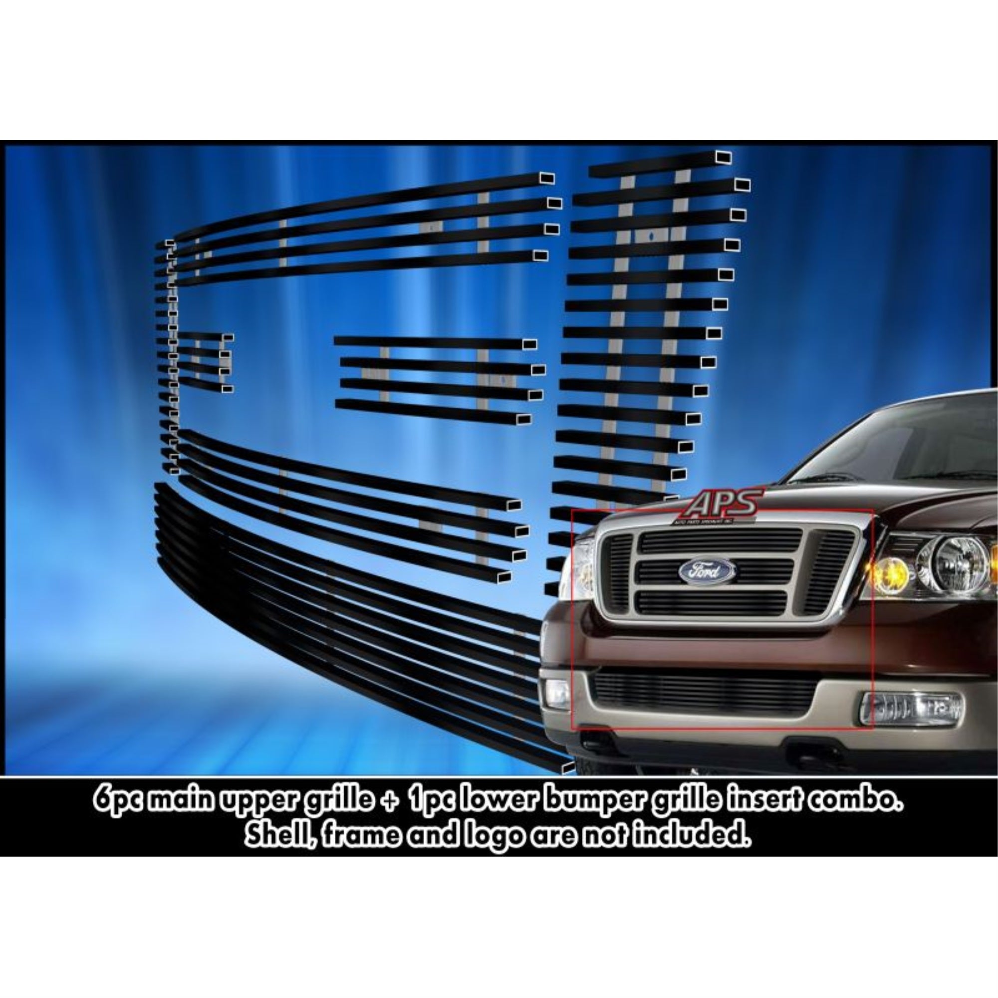 2004-2008 Ford F-150 Bar Style Stainless Steel Black Powder Coated Finish Horizontal Billet Black Stainless Steel Billet Grille
