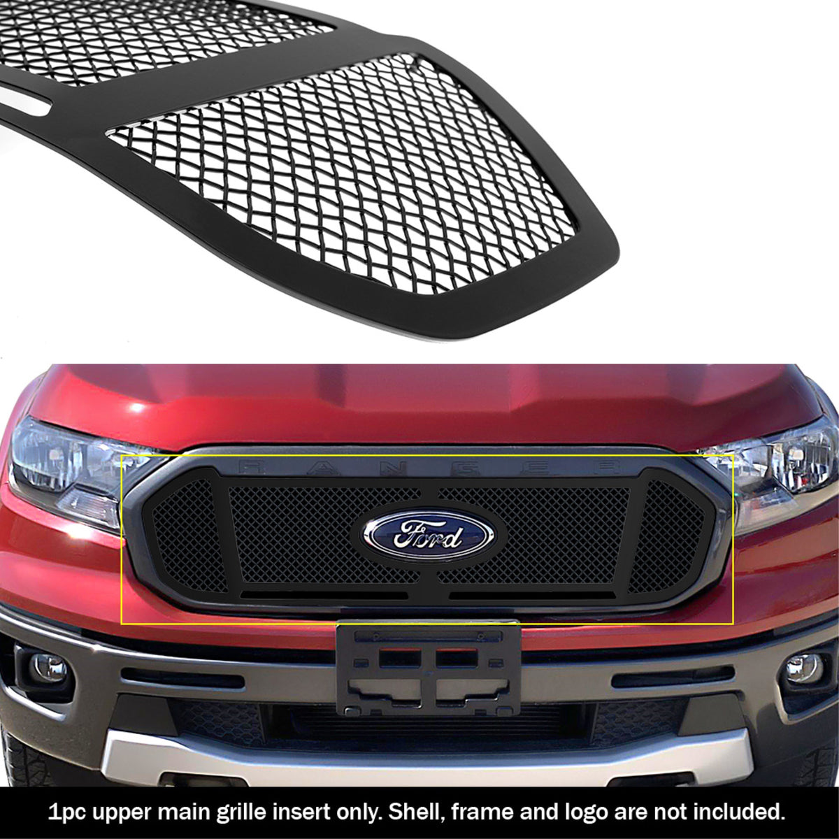 2019-2022 Ford Ranger Not For Lariat Model Stainless Steel Black Powder Coated Finish 1.8 Mm Wire Mesh Black Wire Mesh Grille